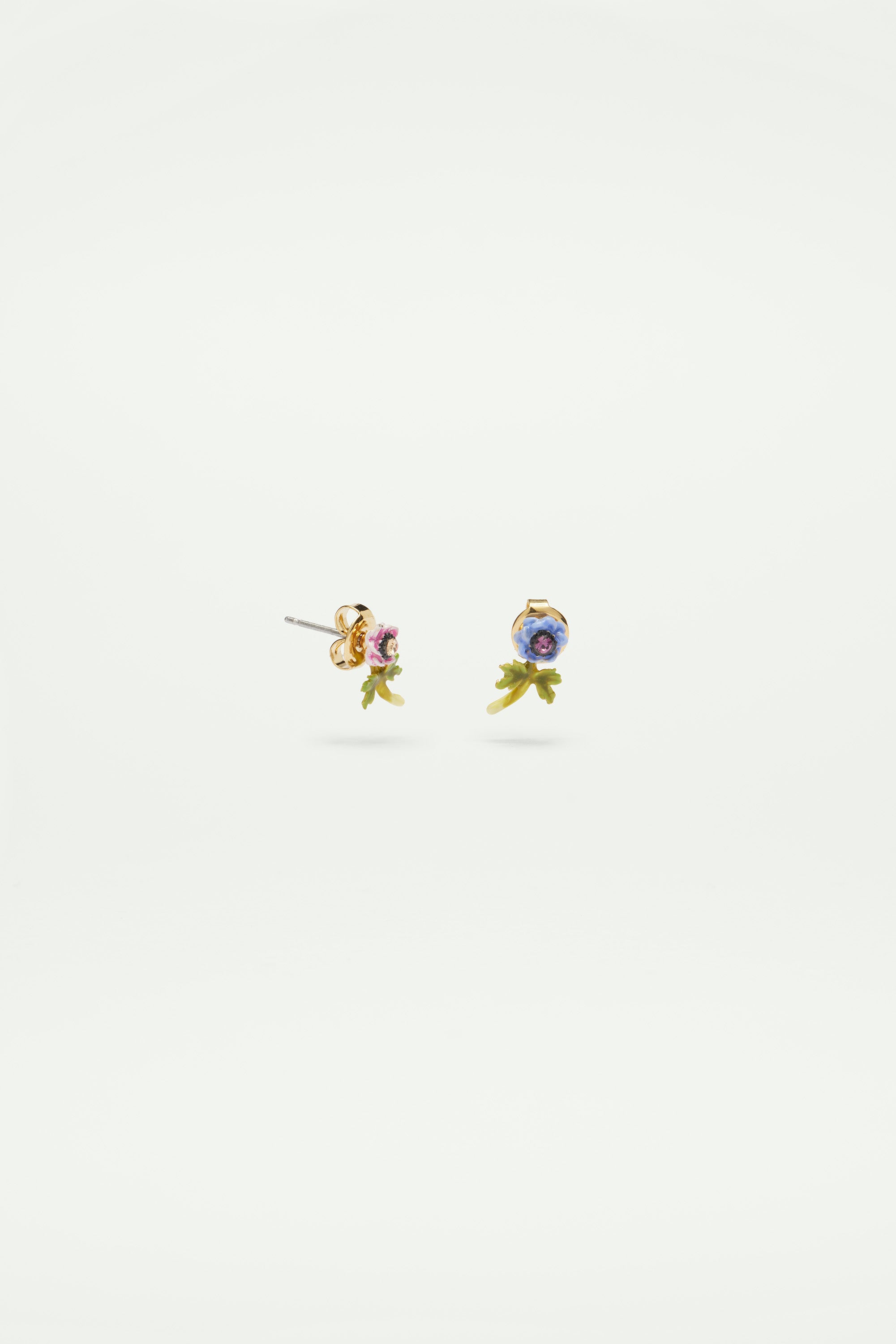 Blue and pink anemone post earrings