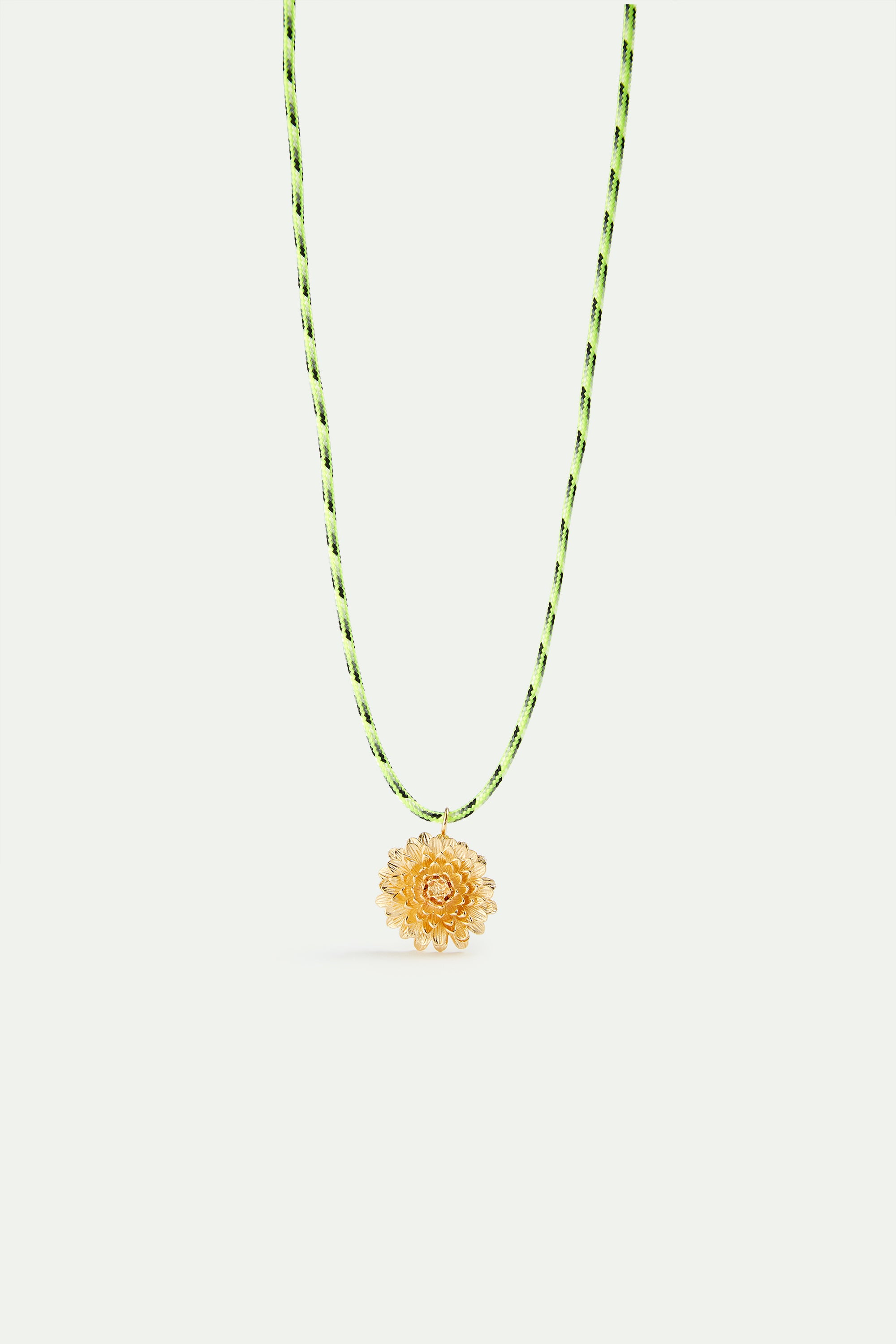 Green cord and golden dandelion necklace