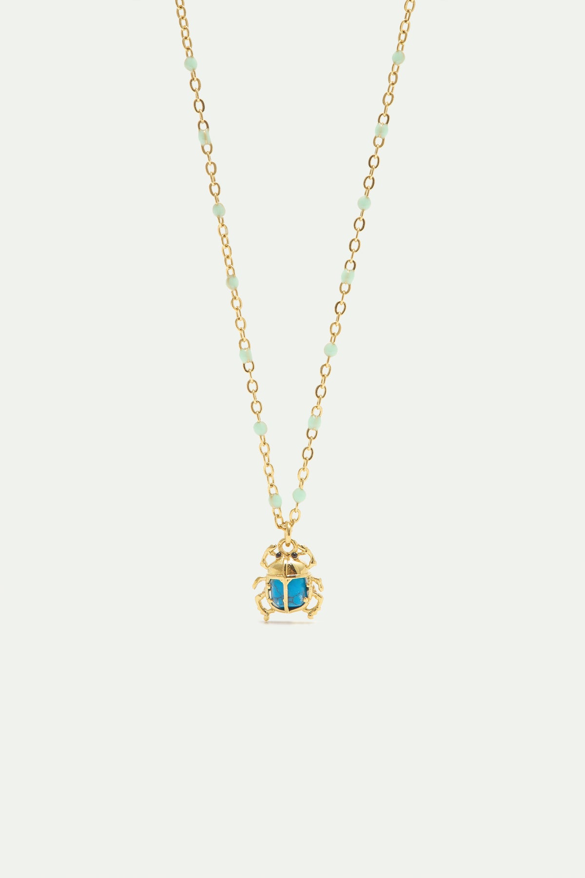 Turquoise and gold beetle pendant necklace