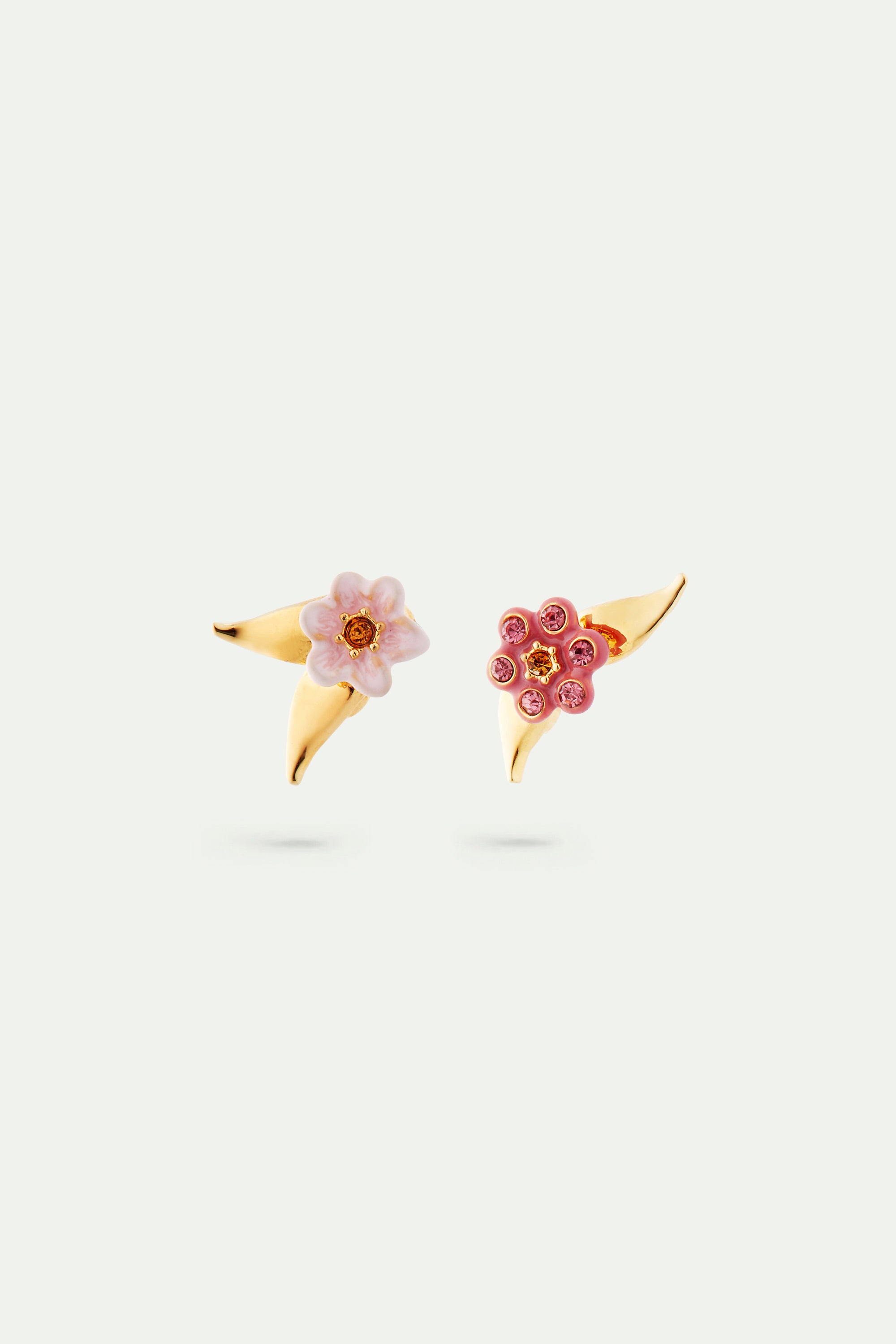 Asymmetrical pink jasmine flower Post earrings