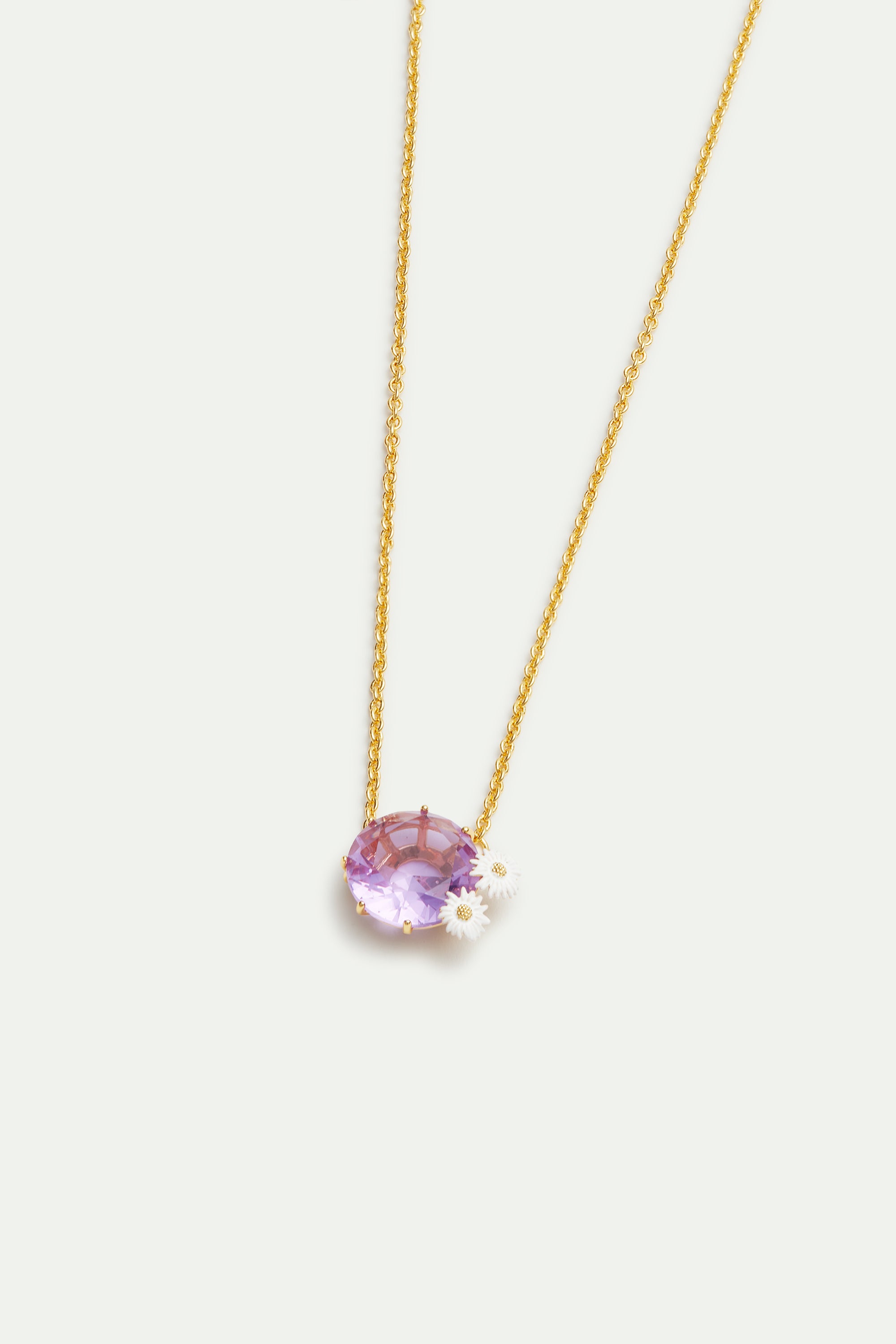 Fine lavender Diamantine round stone necklace with daisies