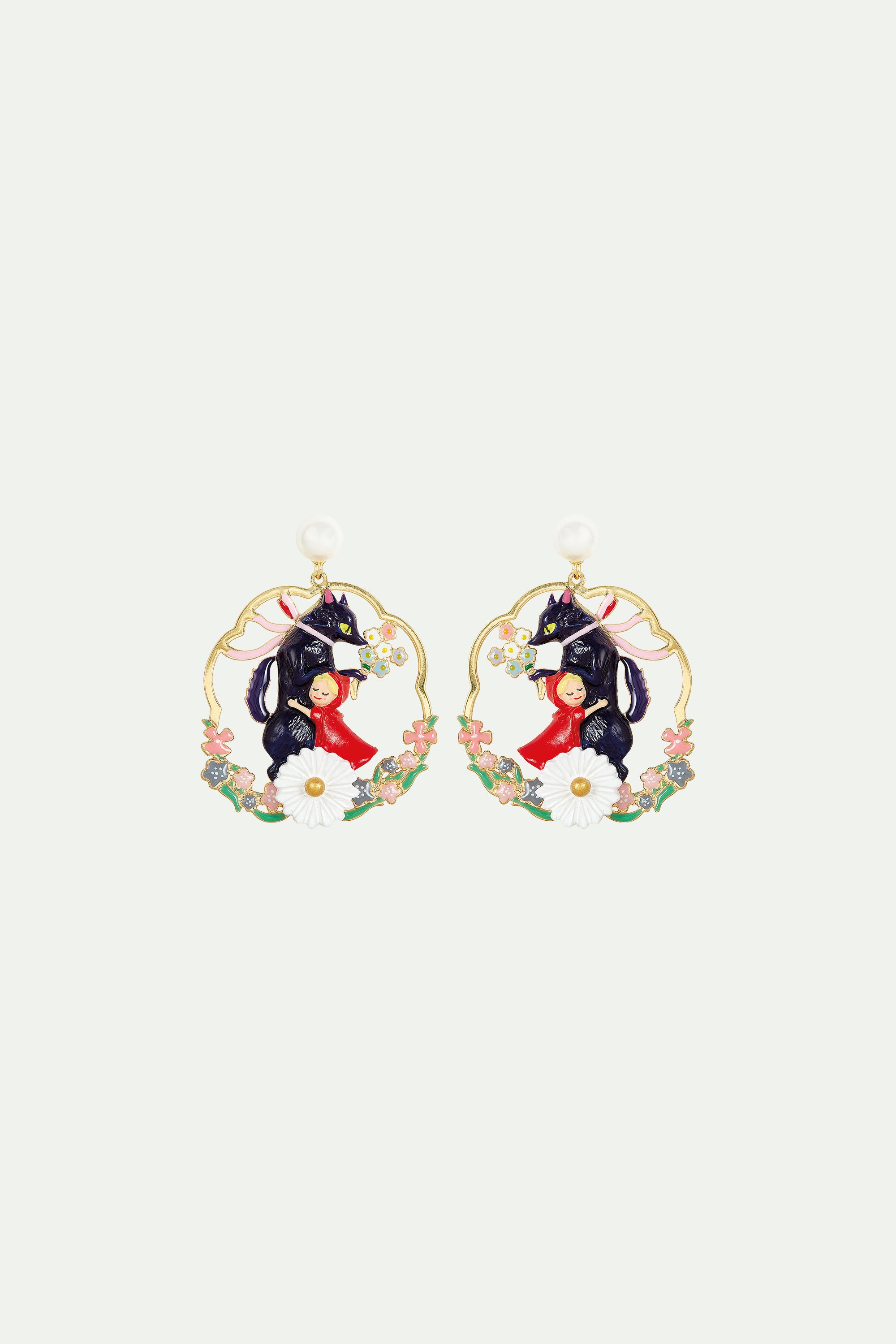 Big Bad Wolf and Little Red Riding Hood clip-on hoop earrings