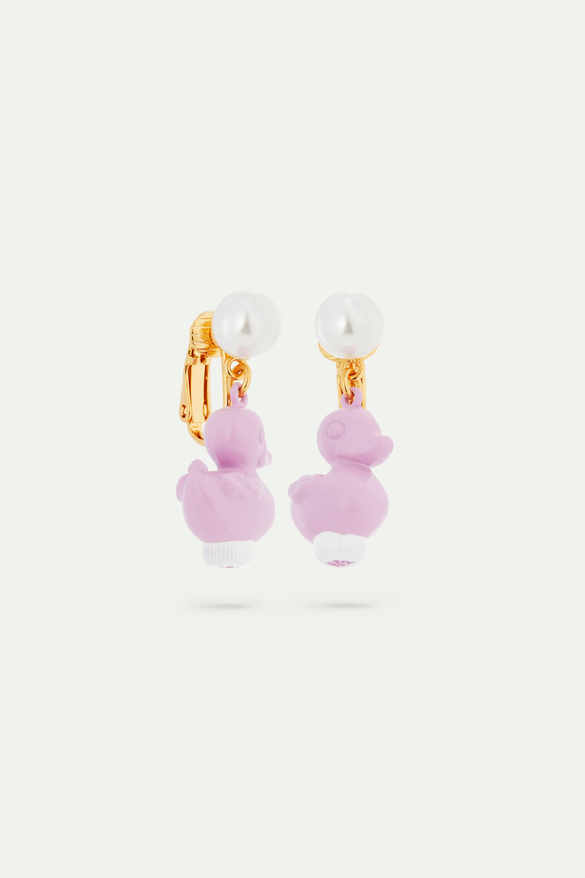 Purple plastic duck earrings