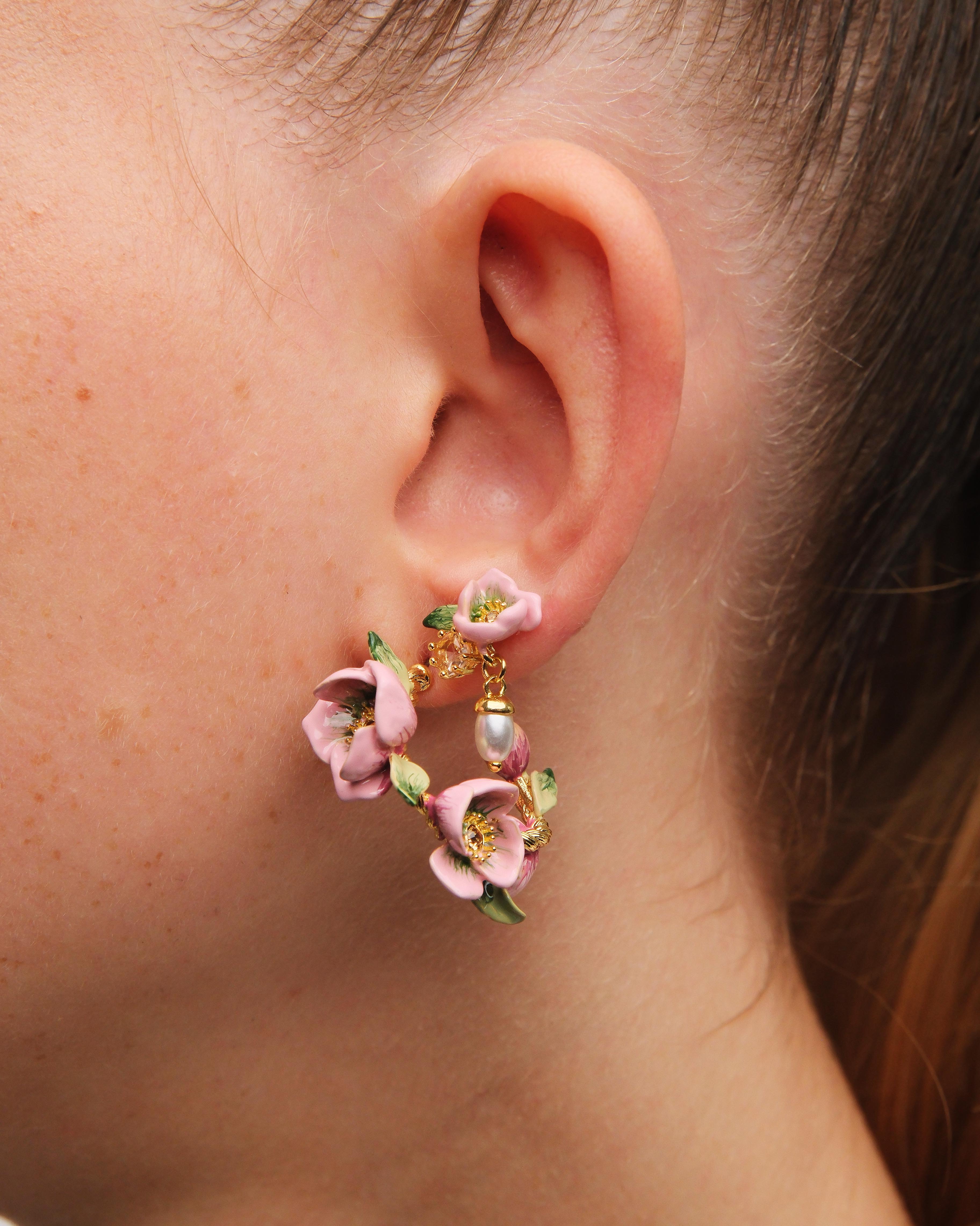 Christmas rose and hellebore flower hoop earrings