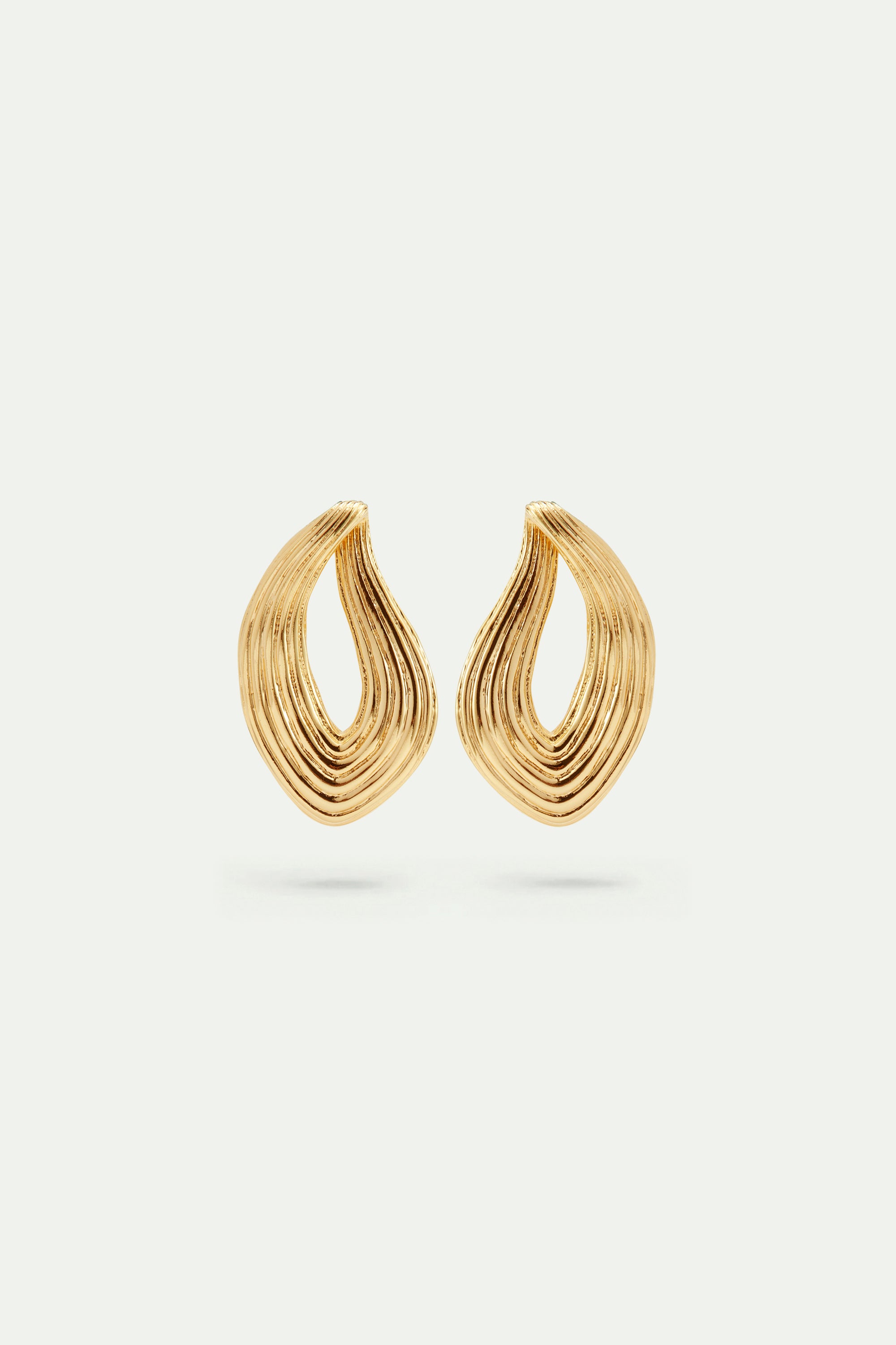 Gold Post earrings with striated texture