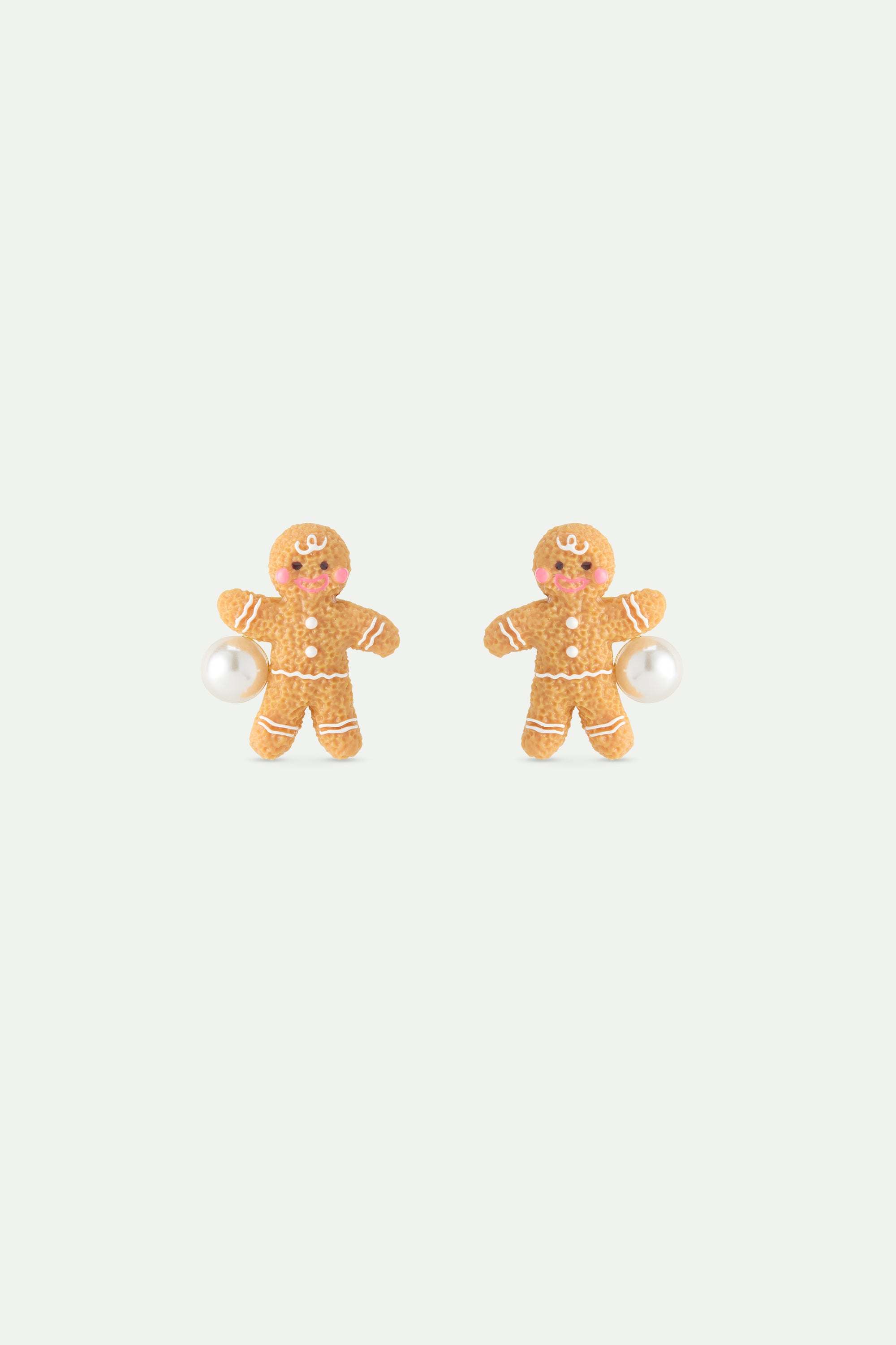 Gingerbread man and imitation pearl earrings