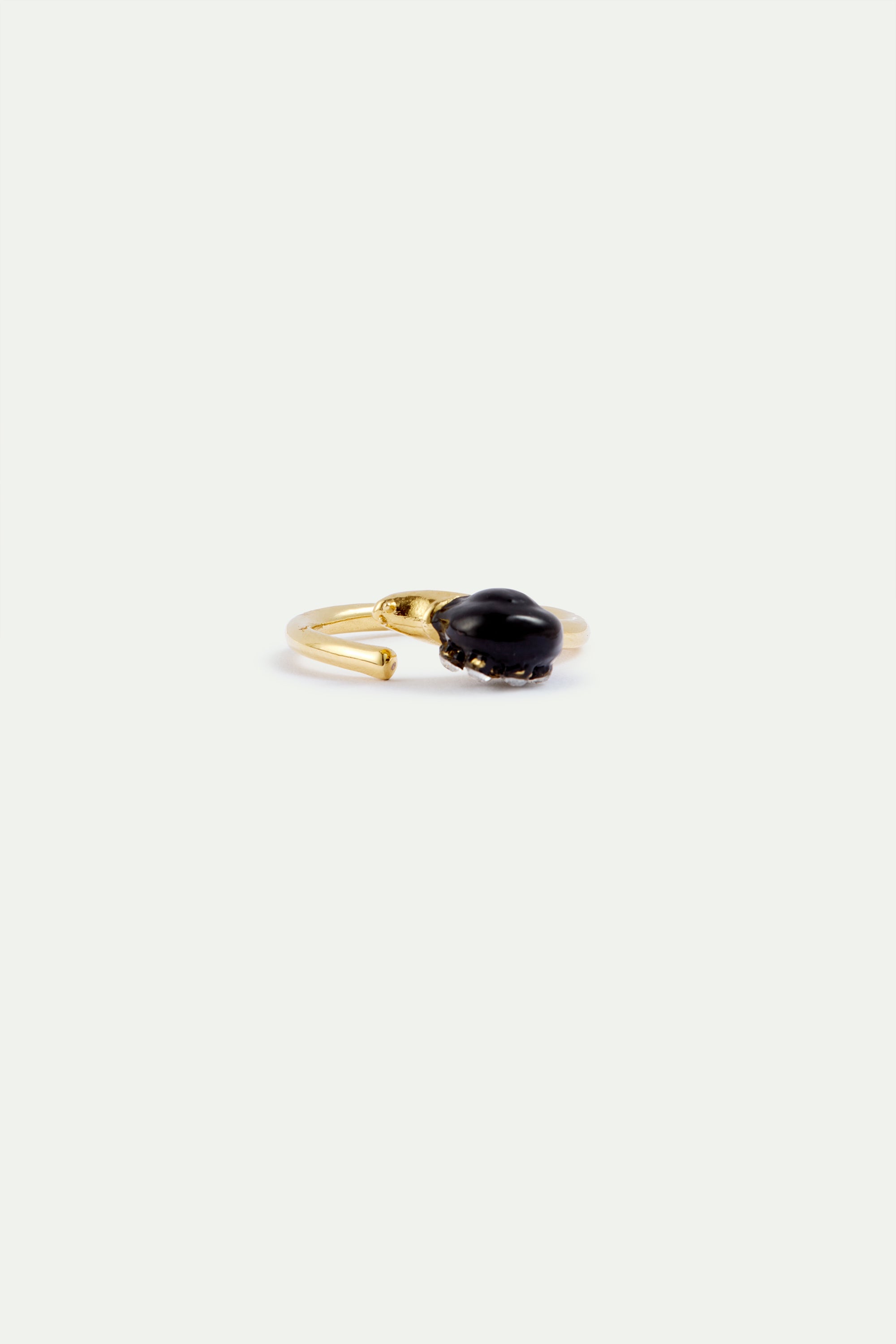 Black and gold snail adjustable ring with crystals