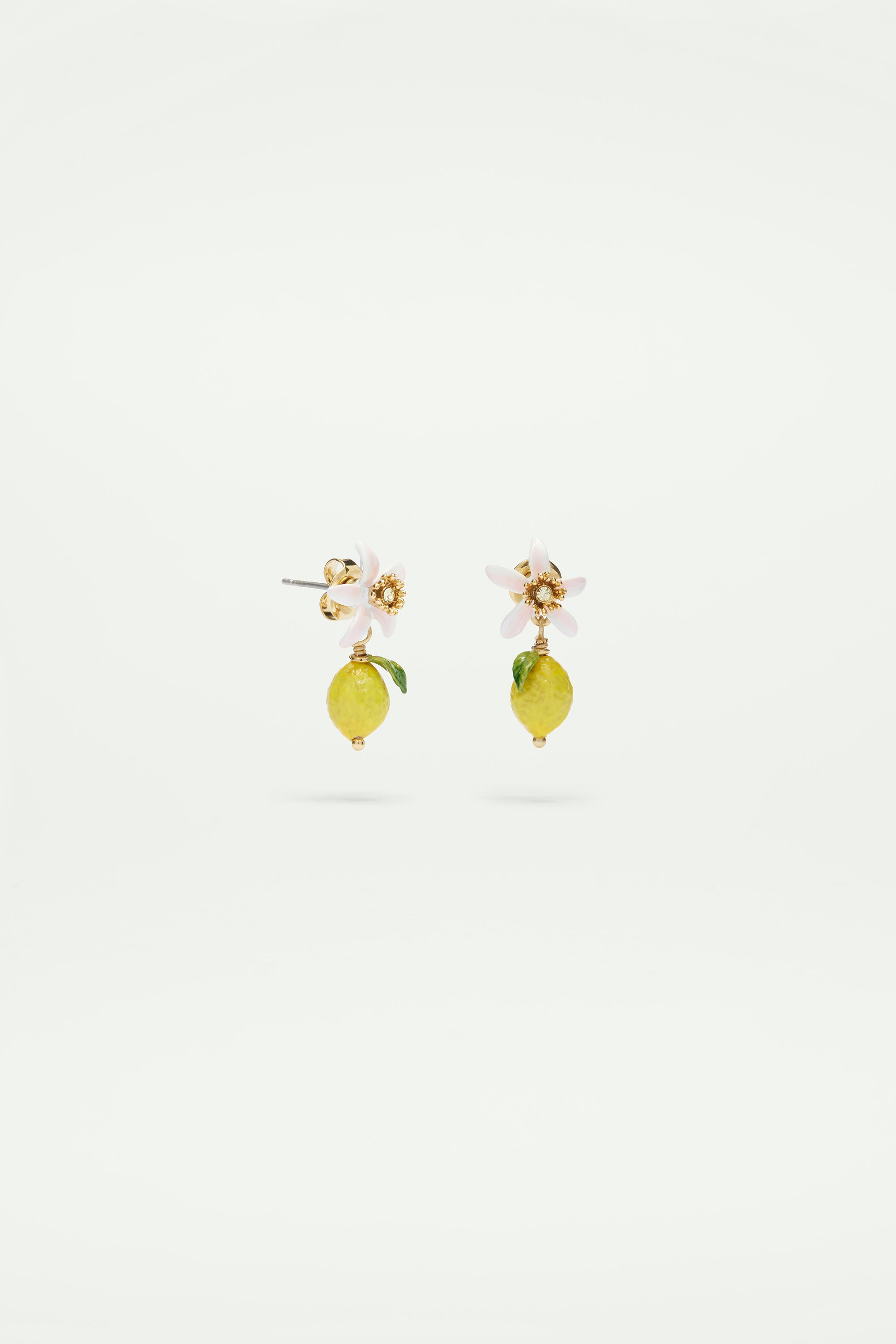 Lemon and white flower clip-on earrings