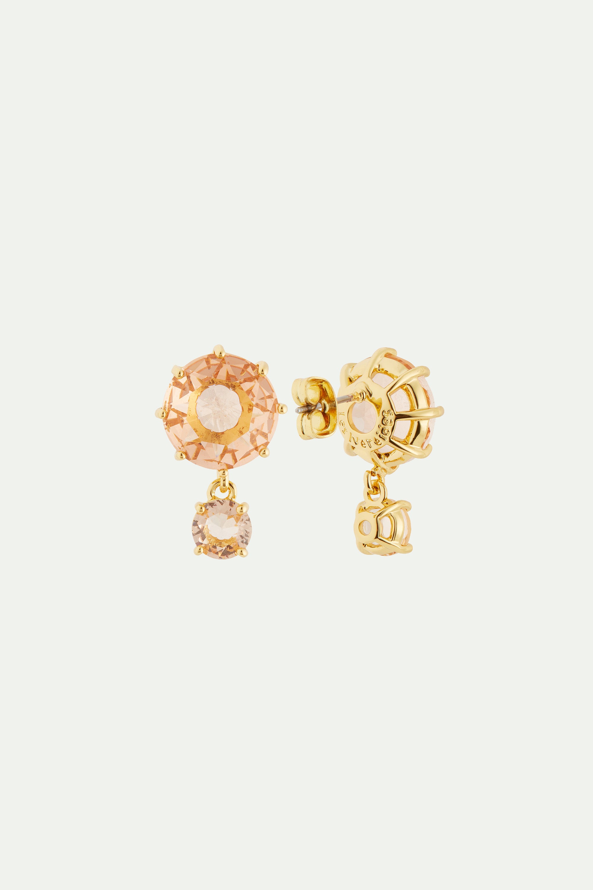 Apricot pink diamantine 2 round stone earrings