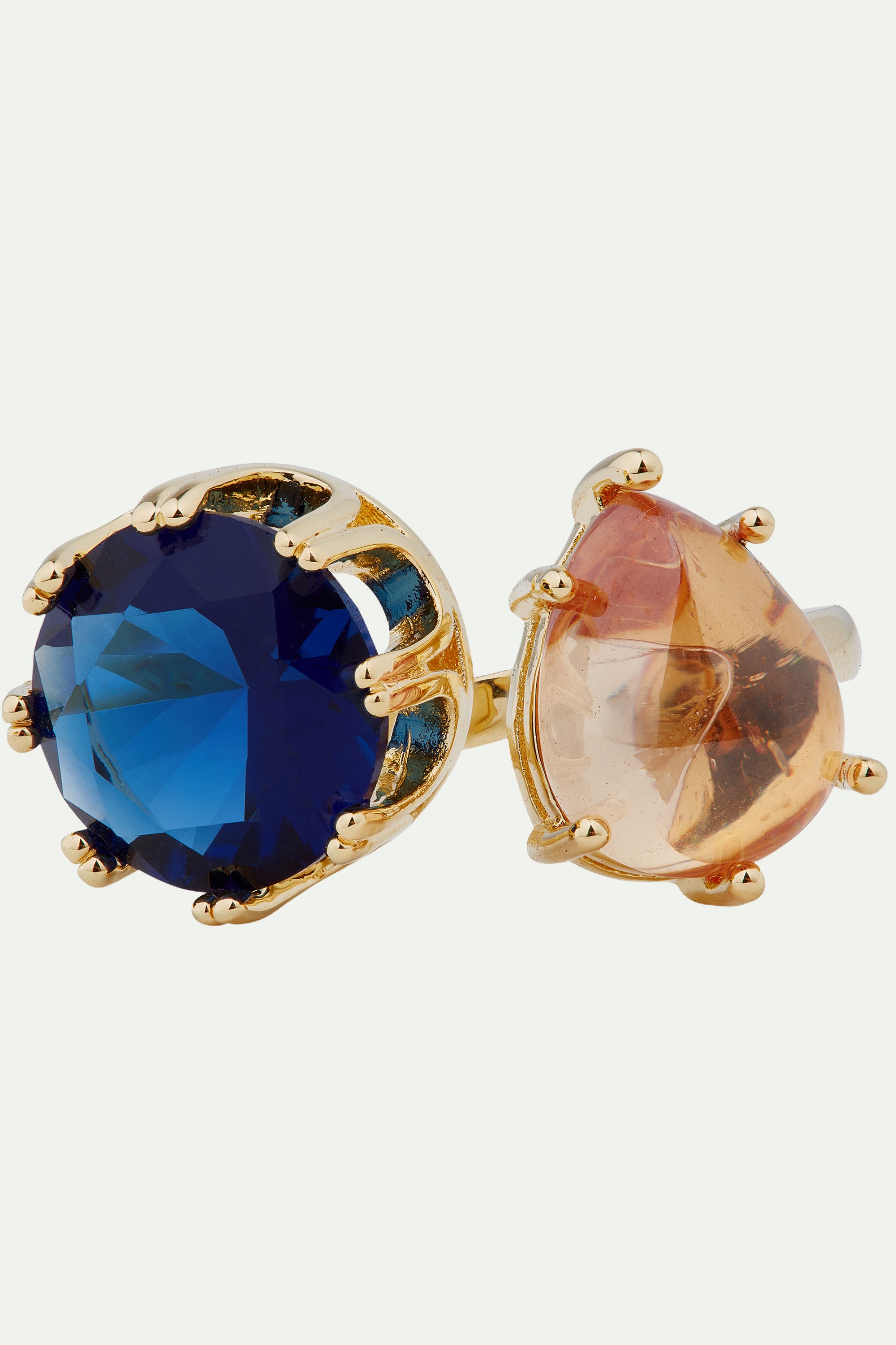 Blue and beige stones you and me ajustable ring