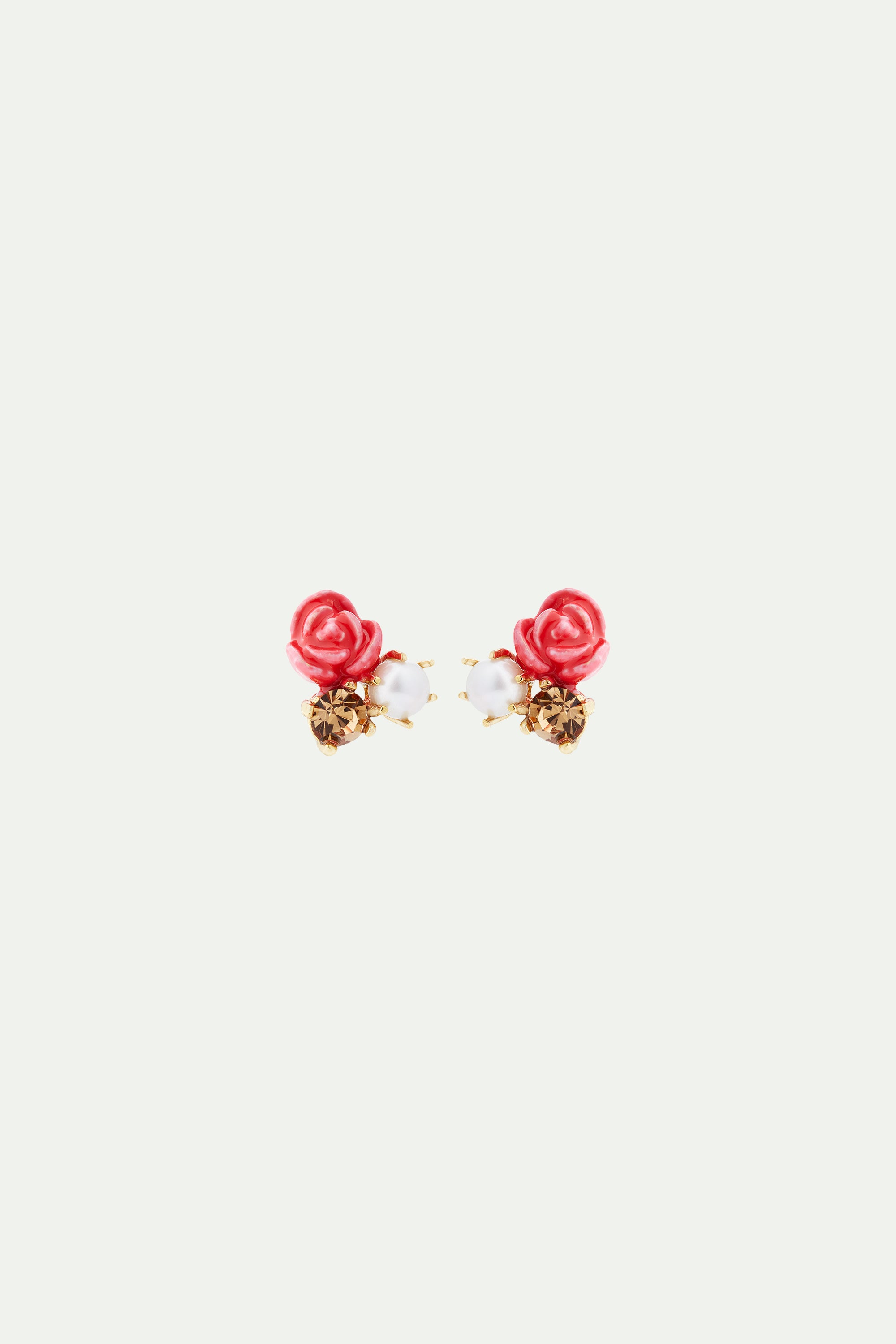 Rose, cultured pearl and glass drop post earrings