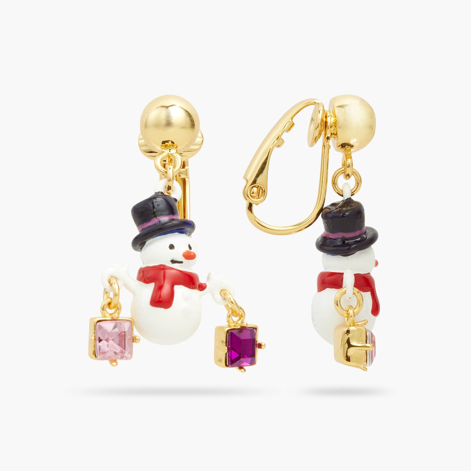 Snowman clip-on earrings