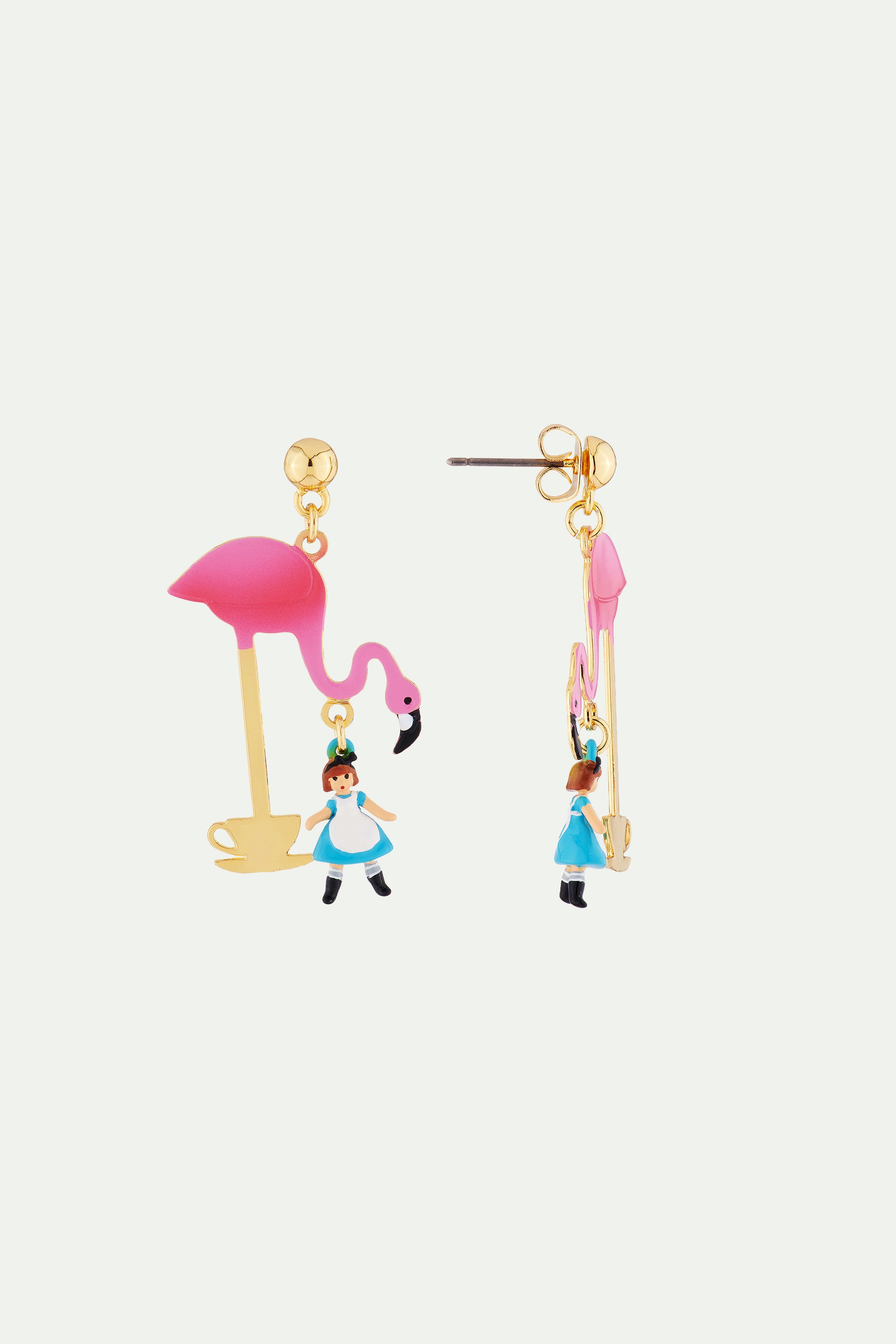 Alice and Pink Flamingo Tea Time Stud Earrings