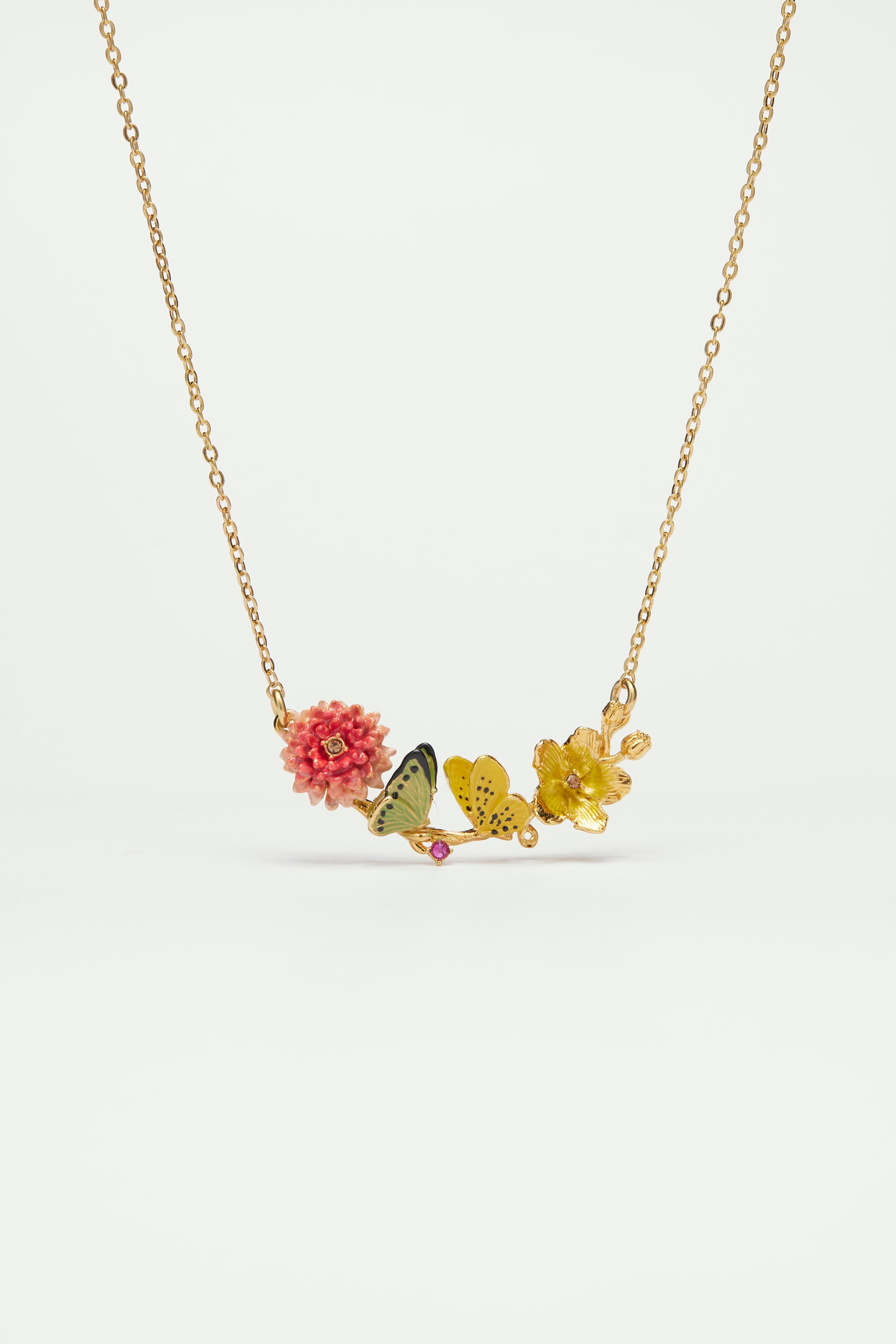 Butterfly and enamelled flower statement necklace