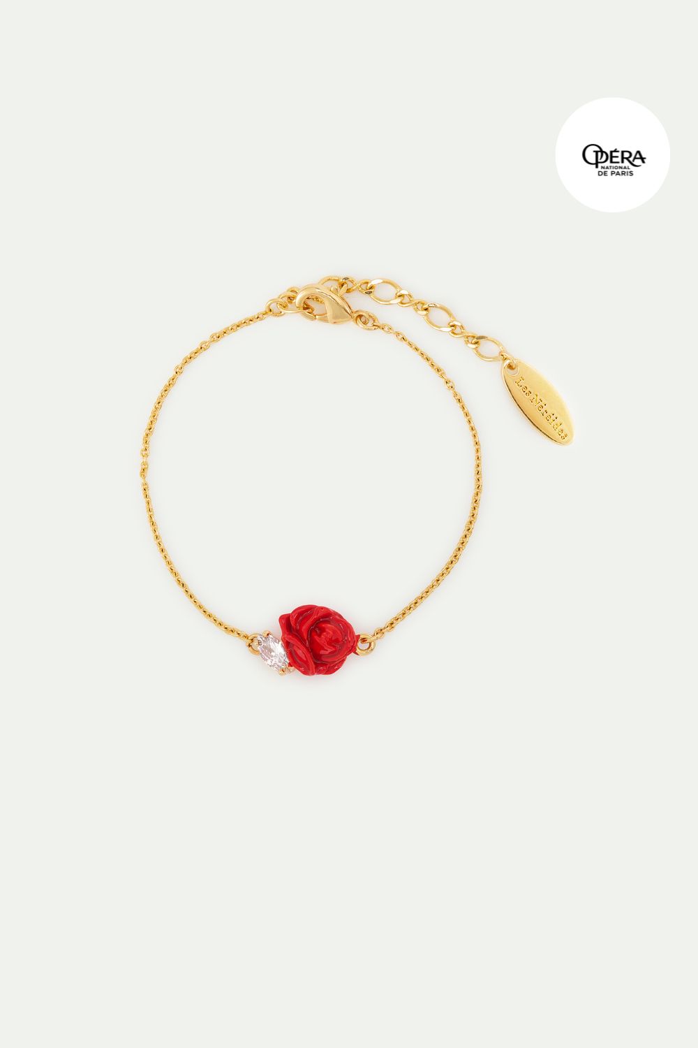 Red rosebud and cut crystal fine bracelet