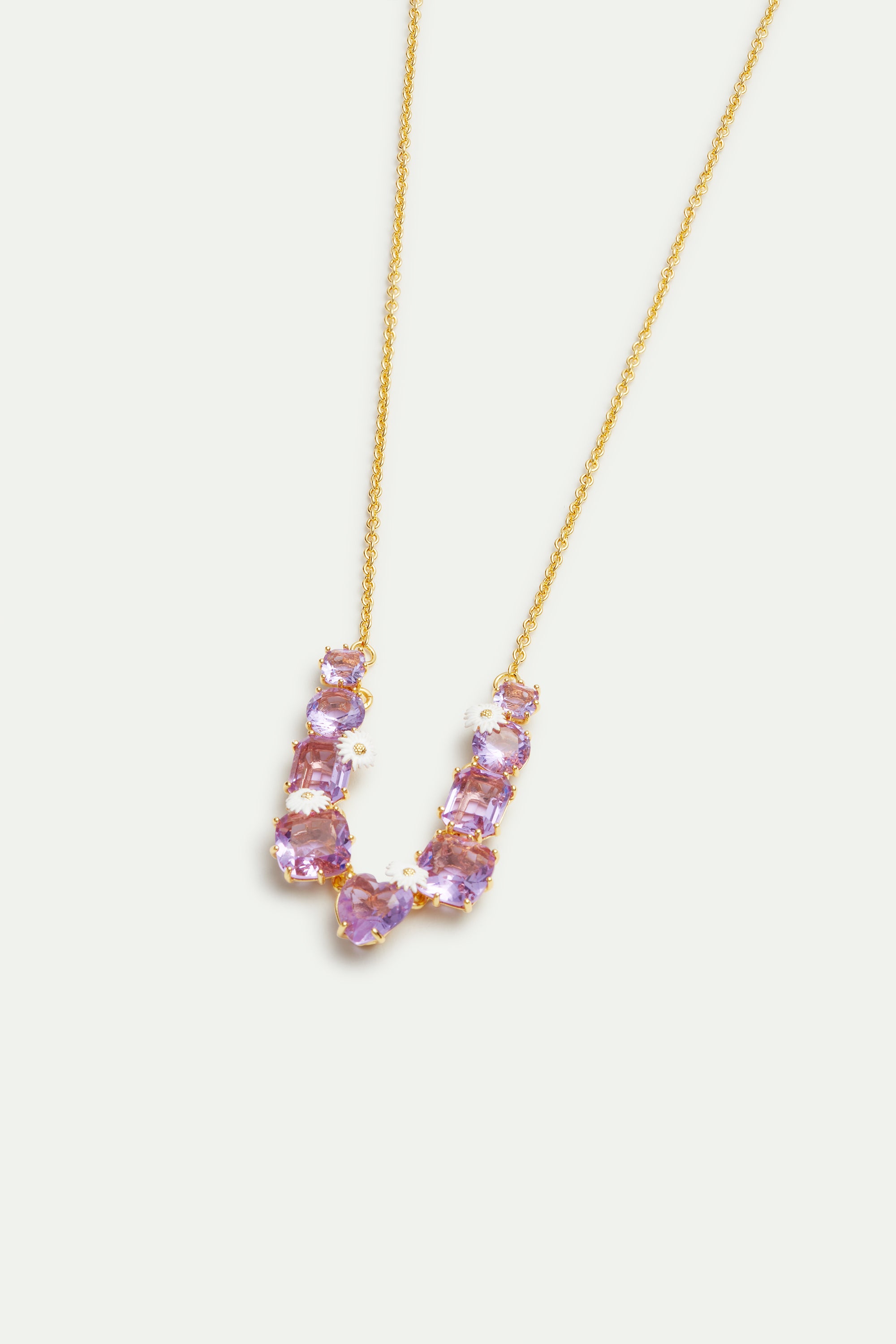 Fine lavender diamantine nine stone necklace with daisies