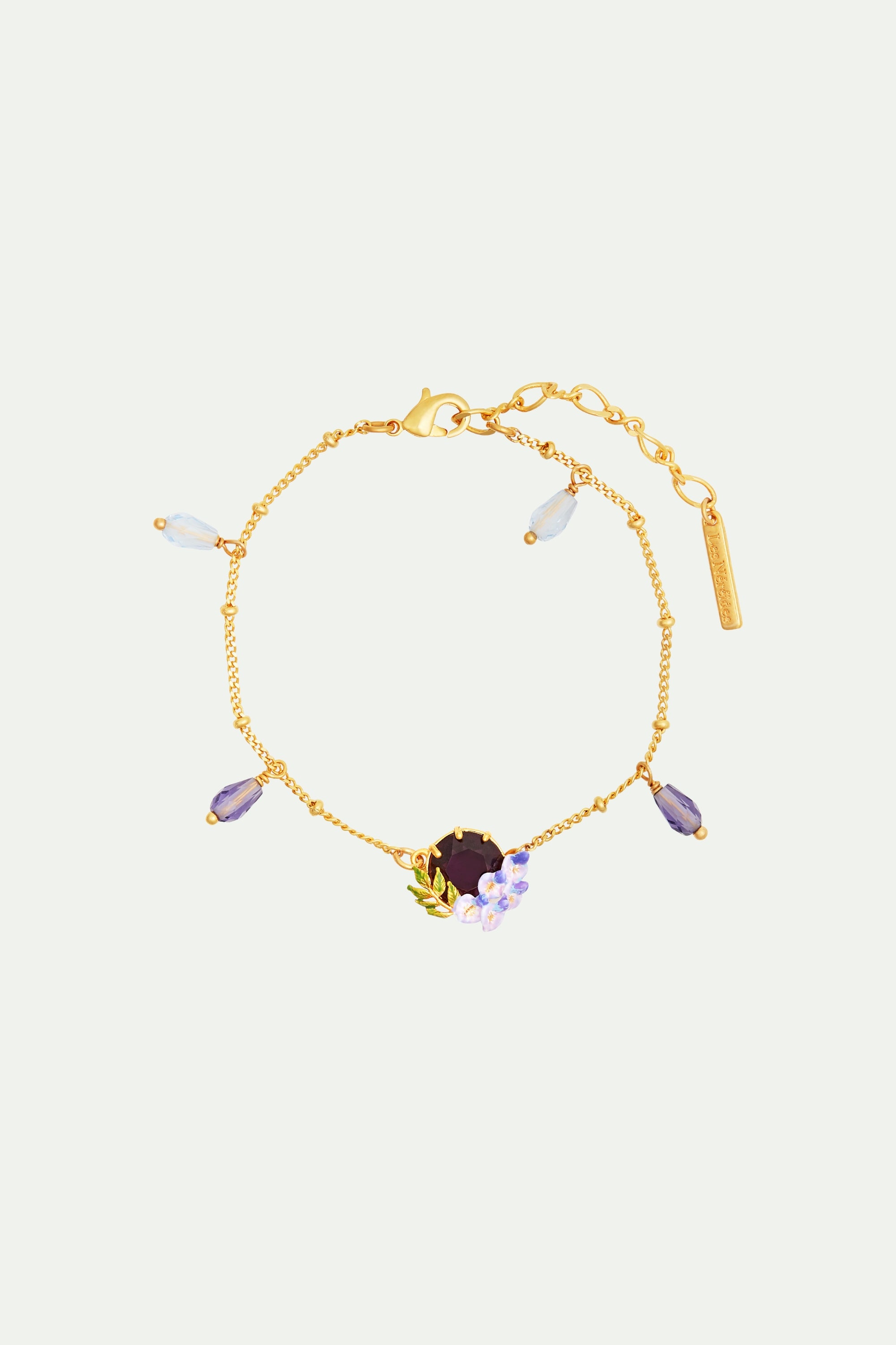 Small Wisteria and Faceted Glass Stone Bracelet