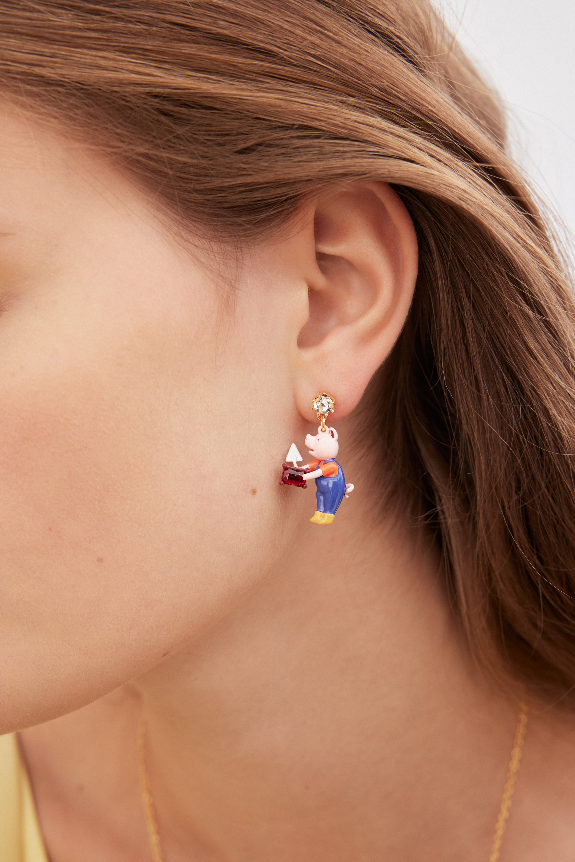 Asymmetrical Little Pigs earrings, faceted crystal