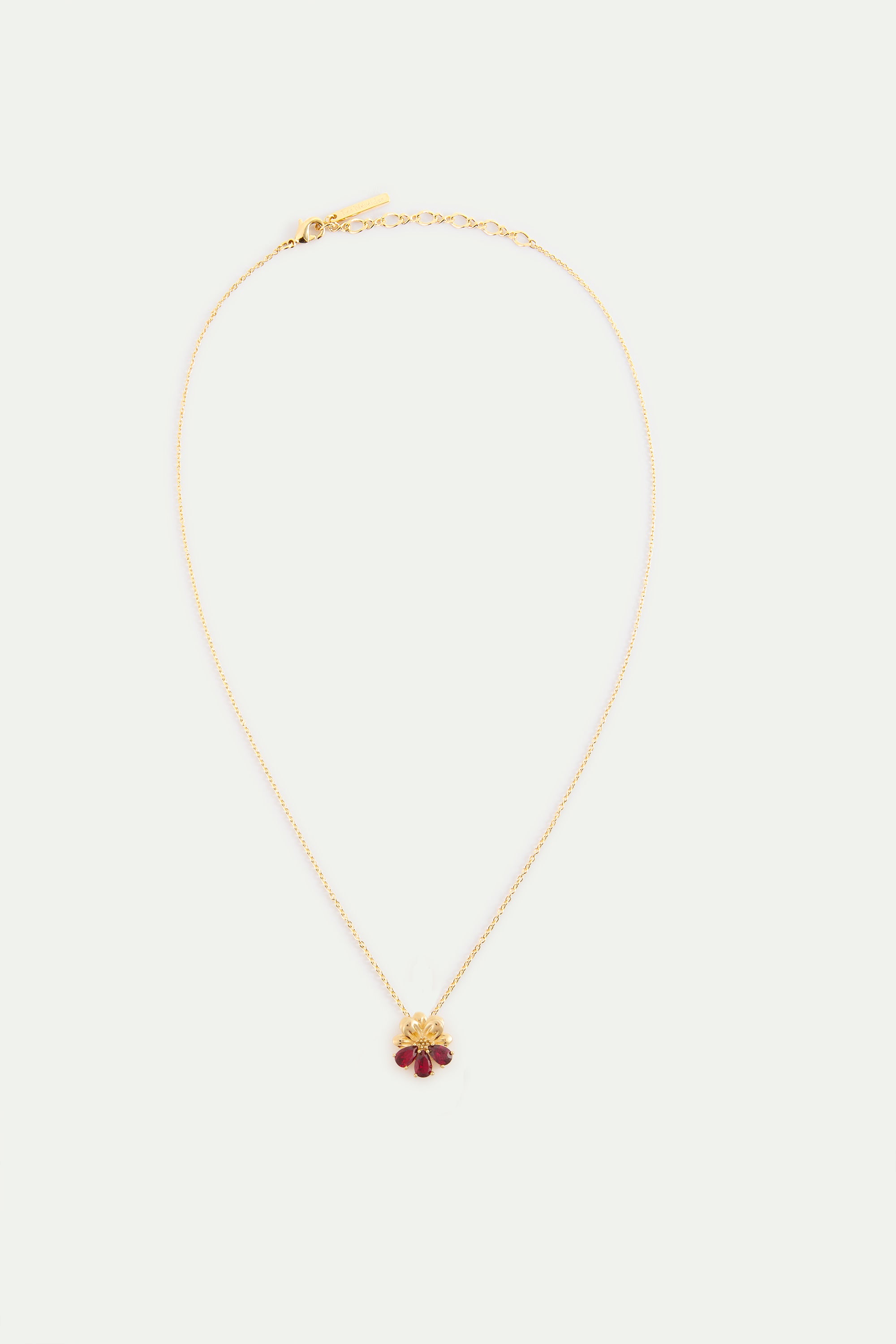 Gold Pendant necklace with cosmos and red stones