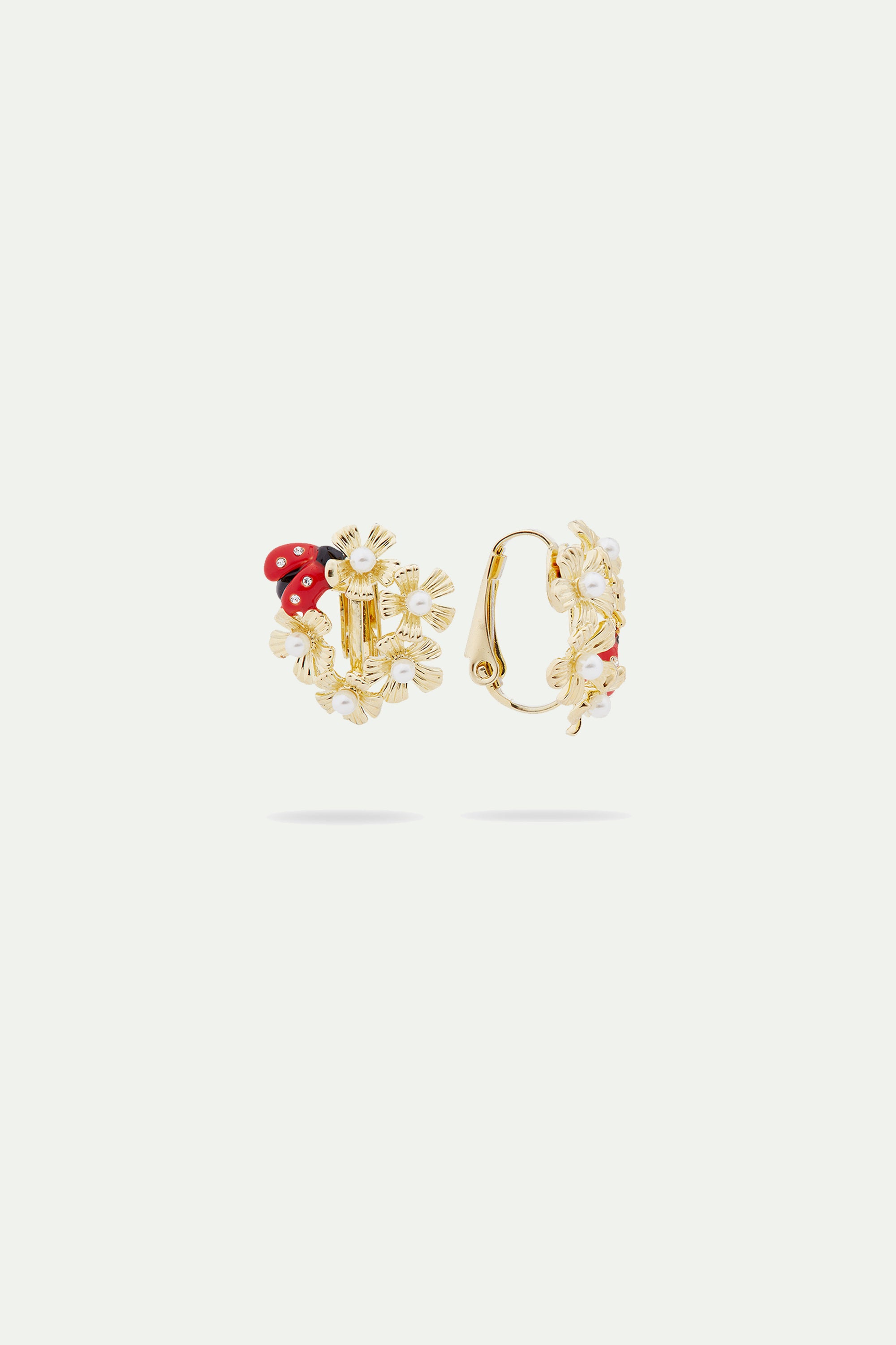 Anemone halo and ladybird asymmetrical post earrings
