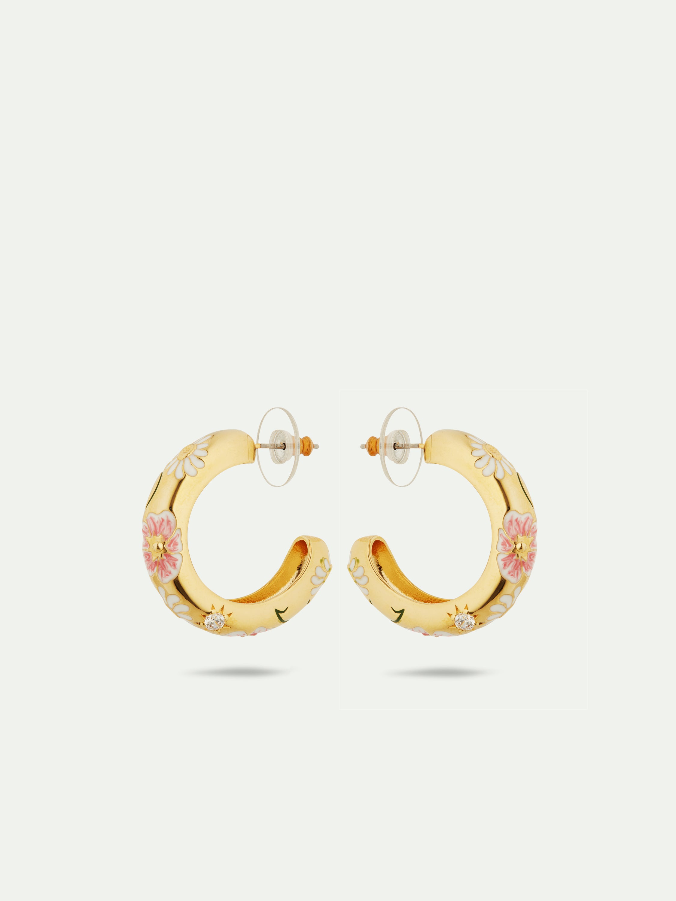 Daisy and pansy flower hoop earrings