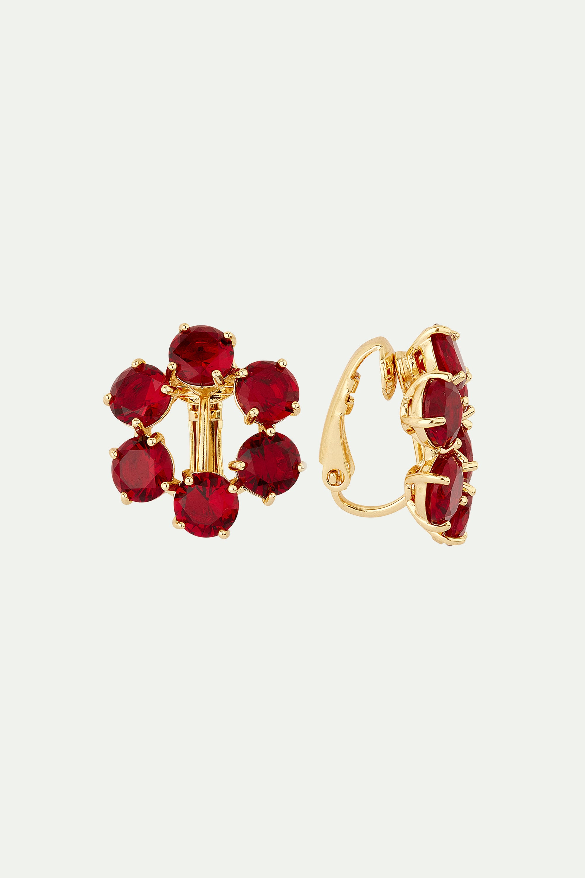 Garnet red diamantine 6 stone clip-on earrings