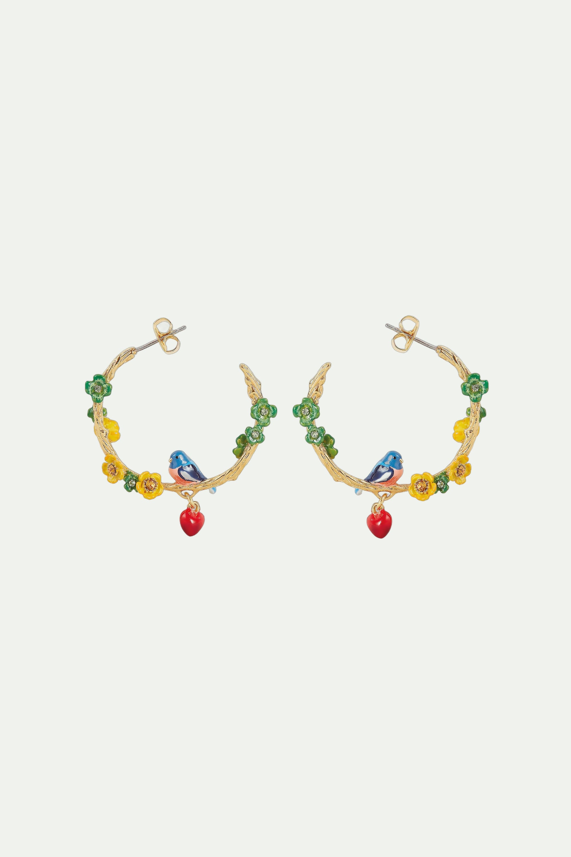 Birds and flowers hoop-earrings