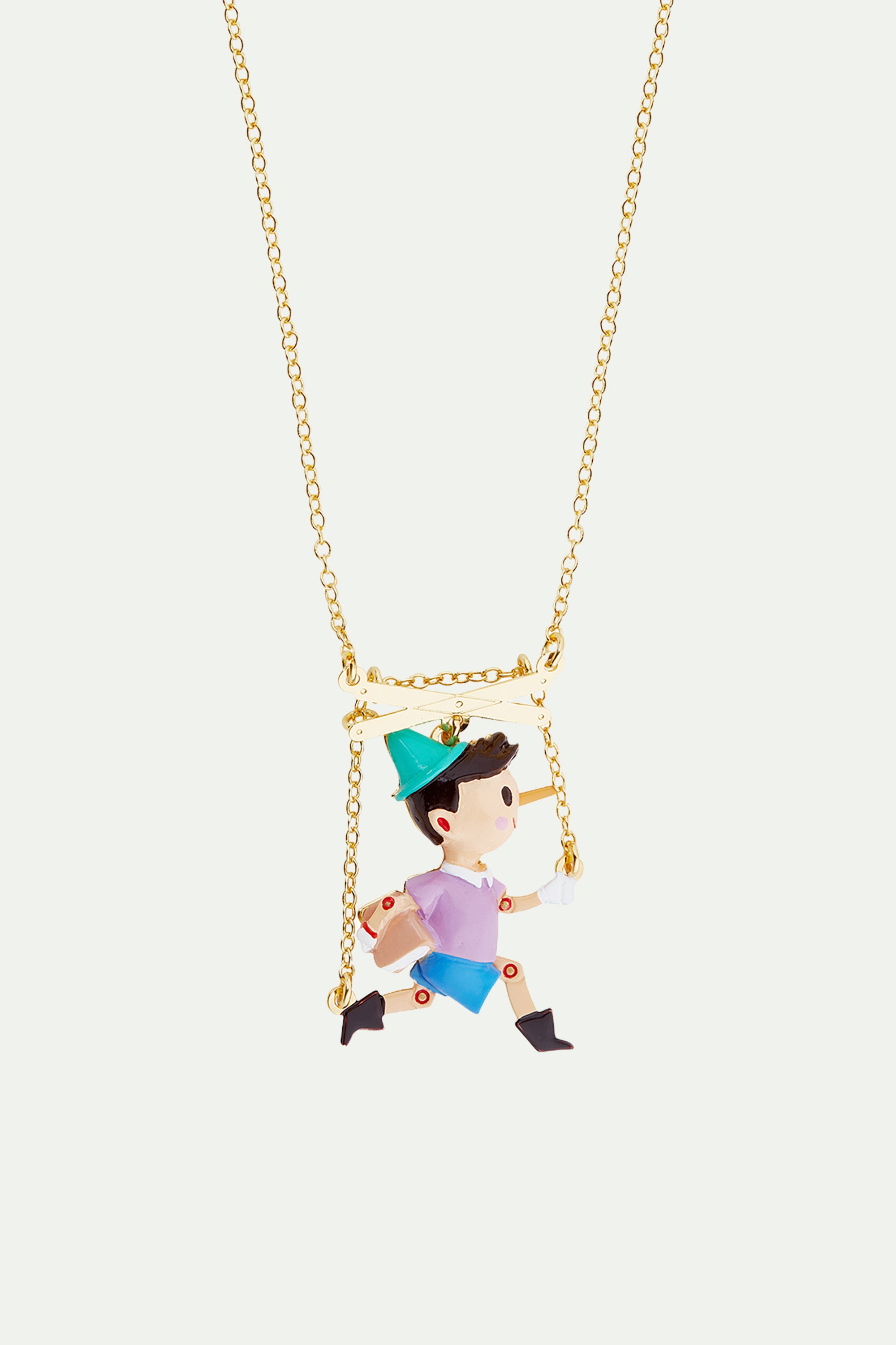 Pinocchio puppet pendant necklace