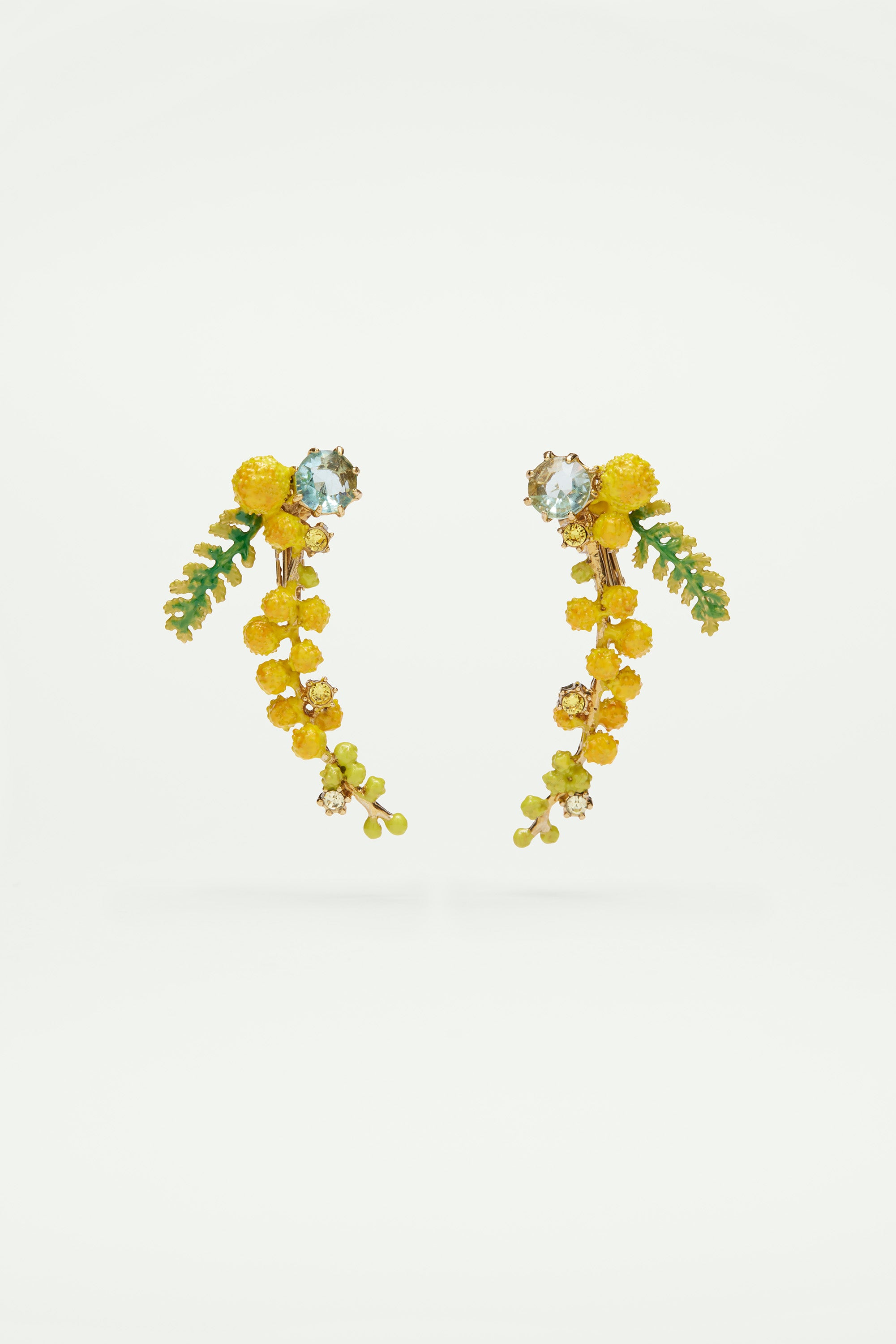 Mimosa branch and fern Clip on earrings