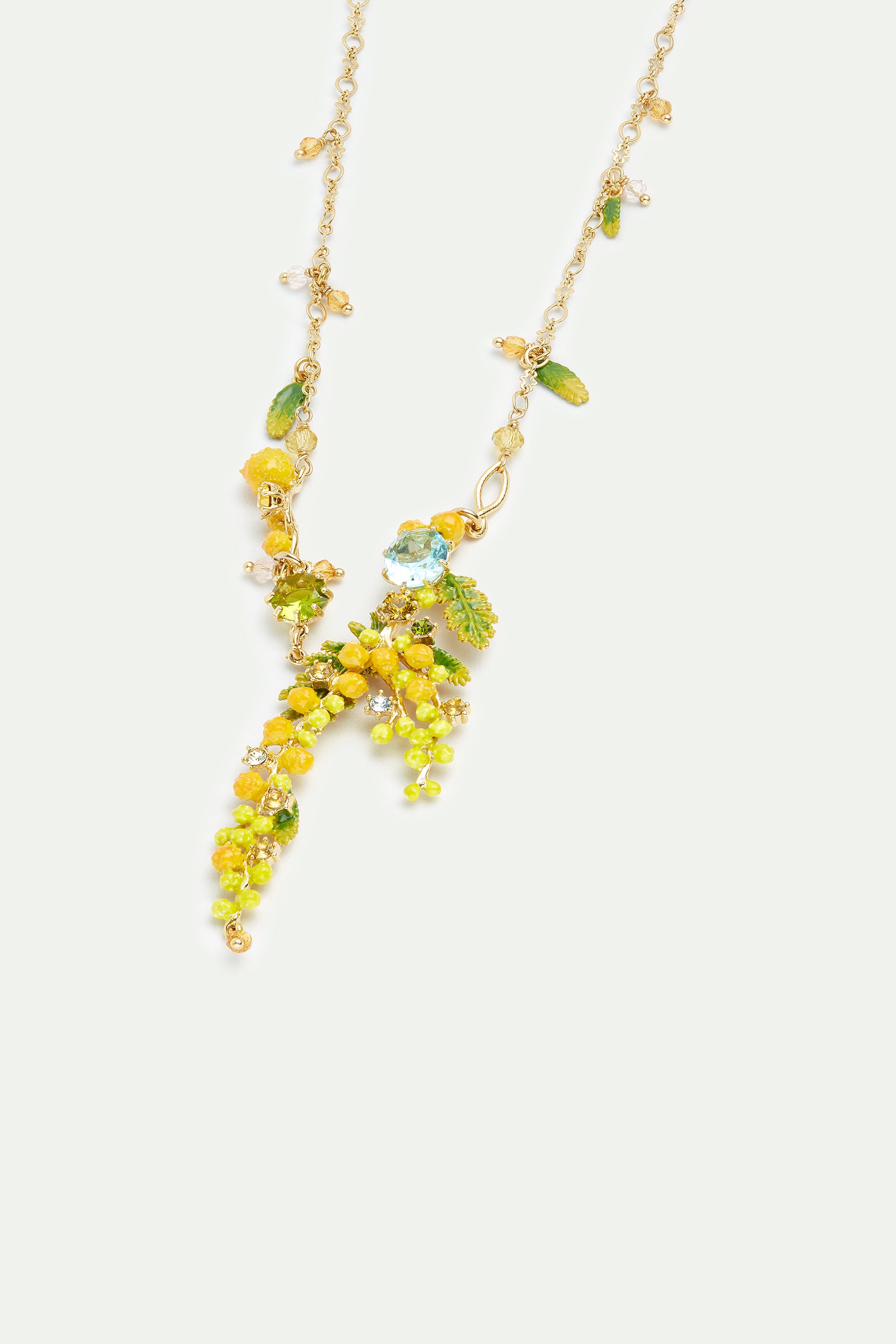 Mimosa's branch, fern and little leaves collar necklace