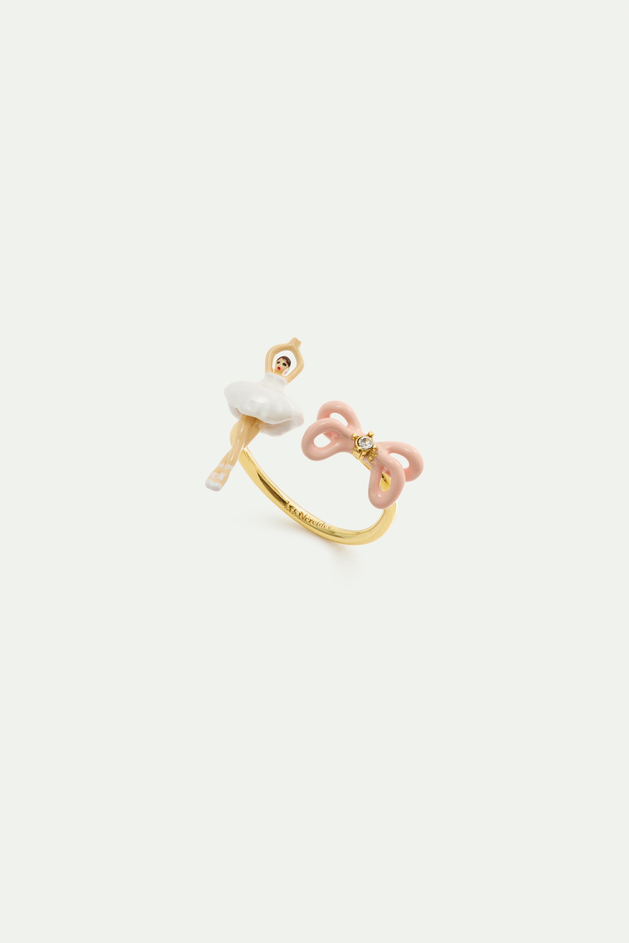 Mini ballerina and pink bow adjustable ring