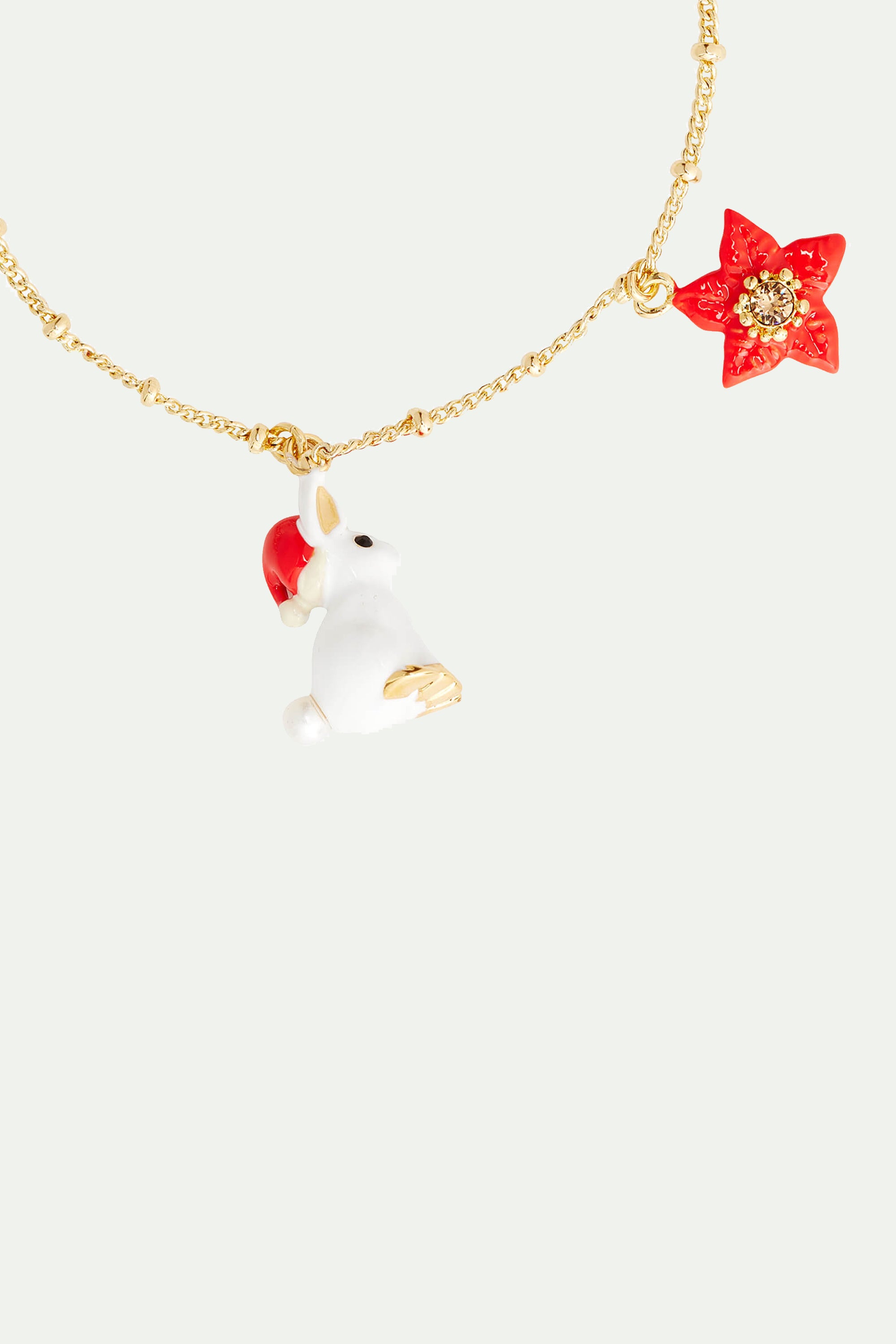 White rabbit and poinsettia fine bracelet