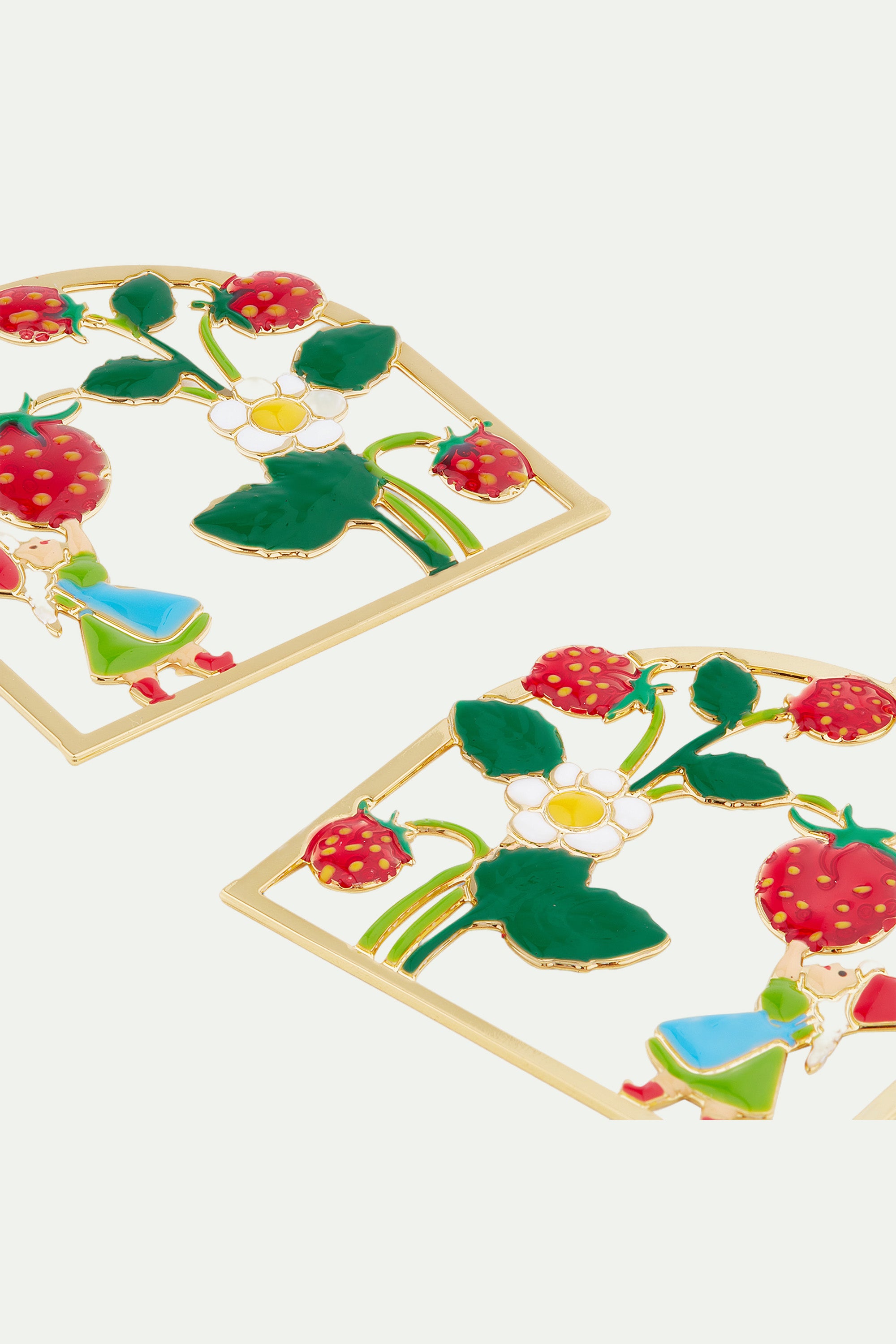 Strawberry picking clip-on earrings