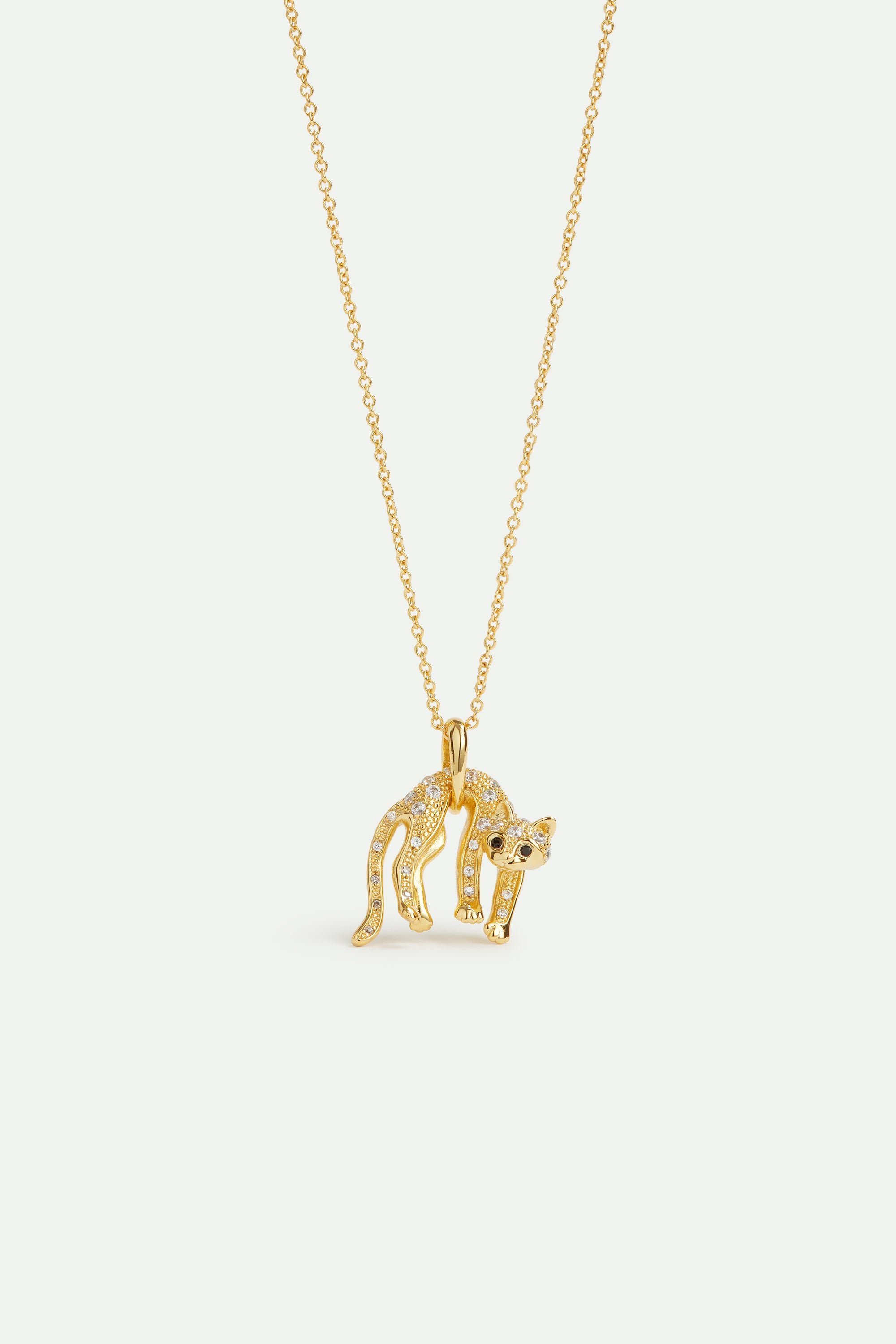 Golden cat and crystal pendant necklace