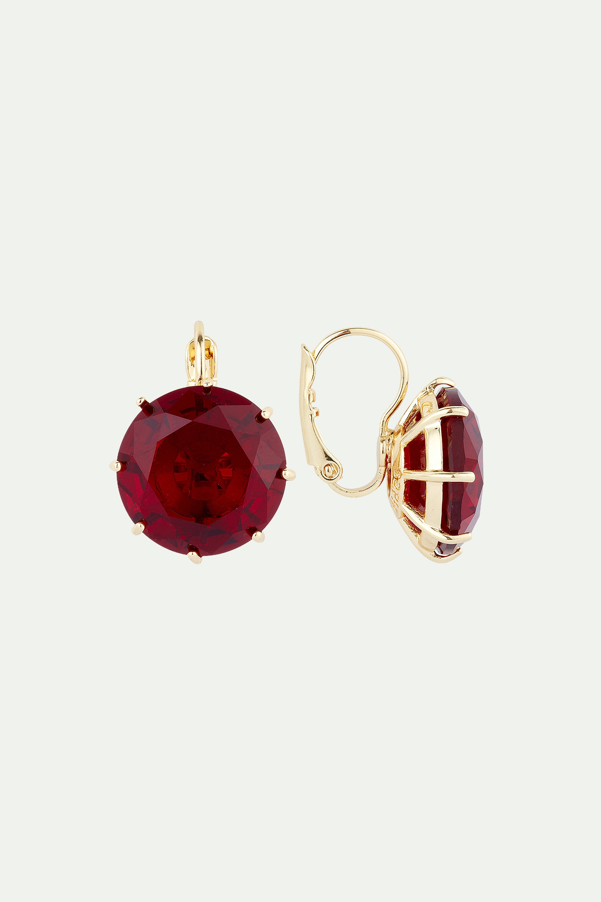 Garnet red diamantine Round stone sleeper earrings