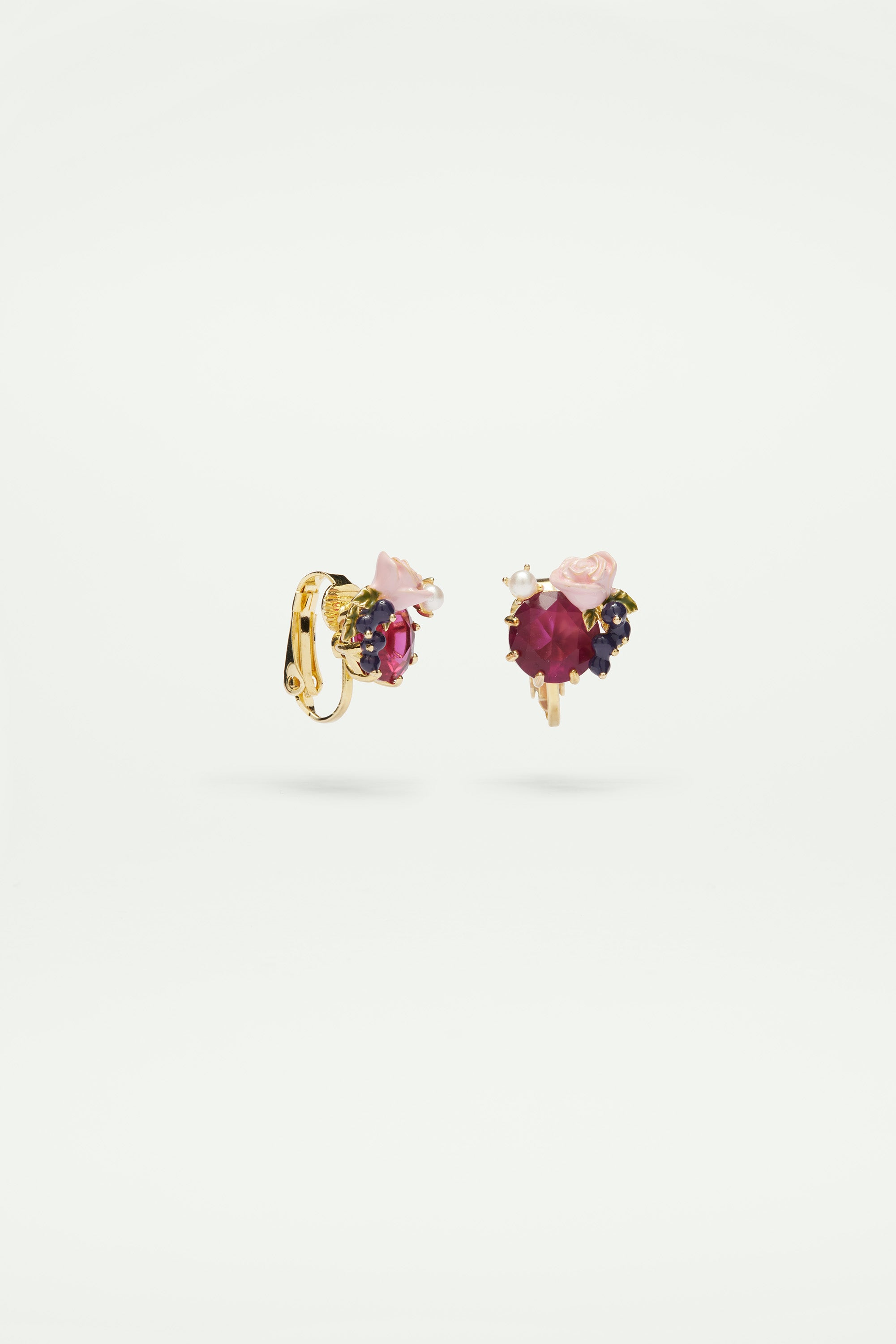 Roses and blackurrant berries clip-on earrings