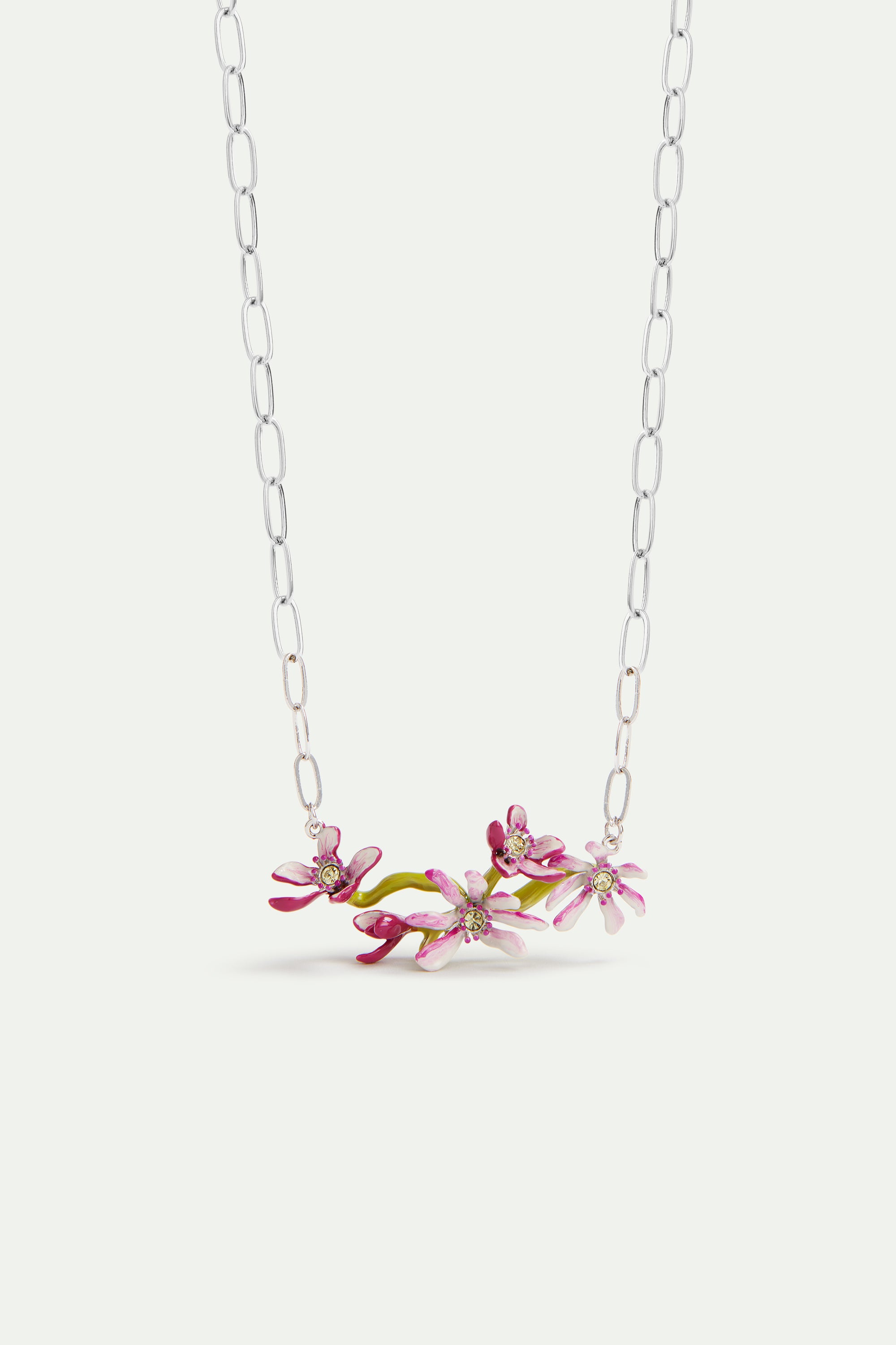 Magnolia flowers silver statement necklace