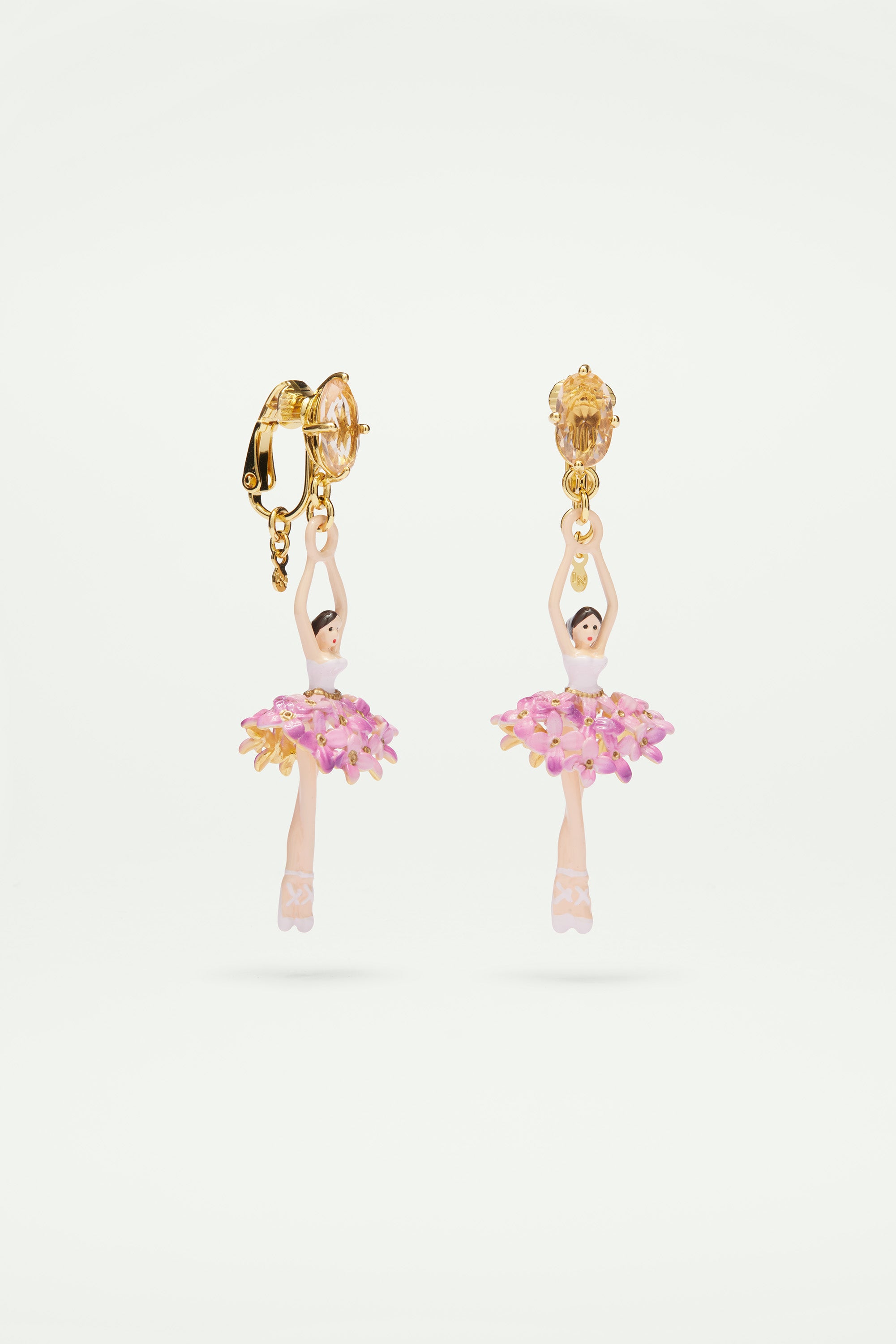 Ballerina, stone and enamelled flower bouquet earrings