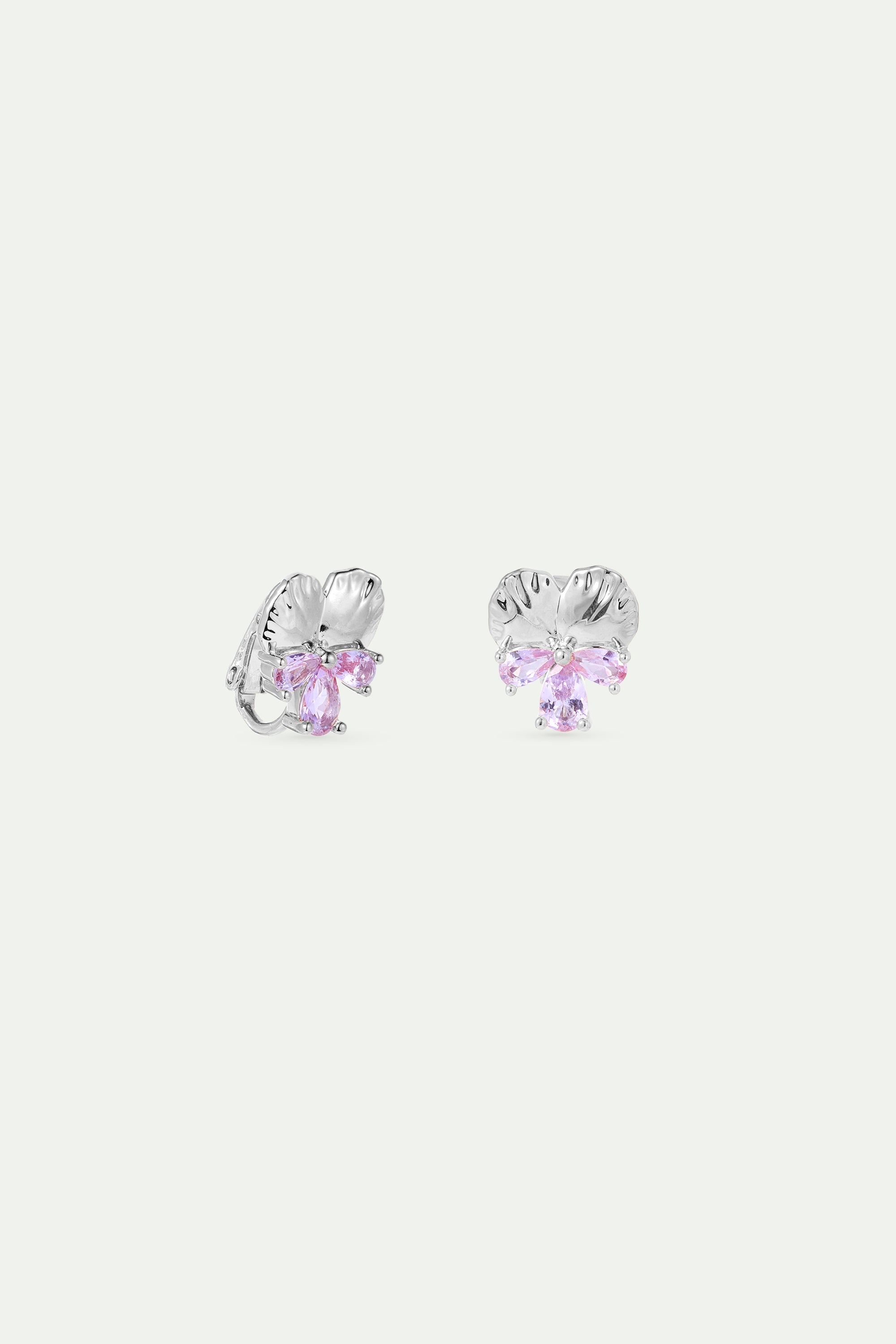Silver earrings with pansy and pink stones