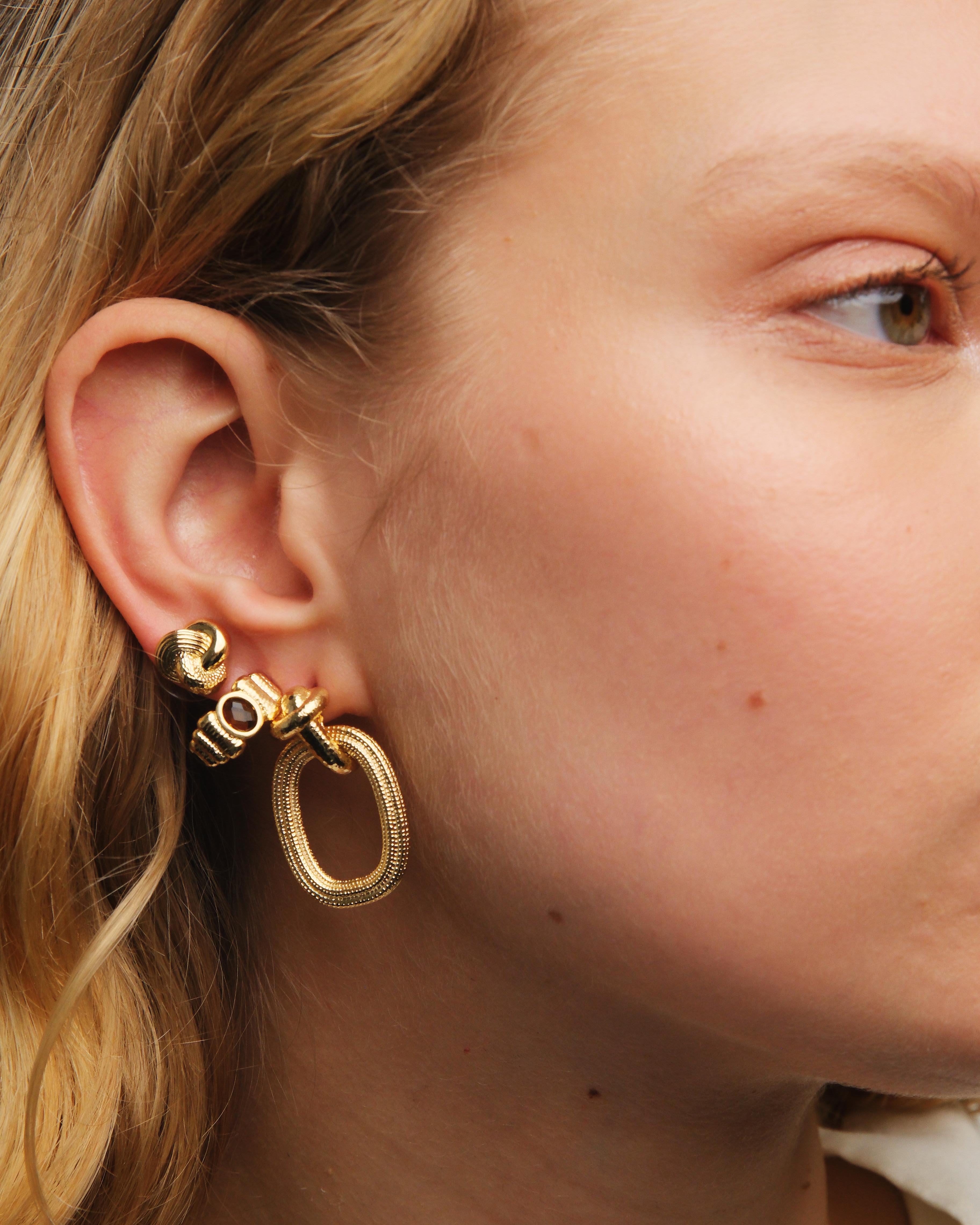 Gold knot and trio of textures post earrings