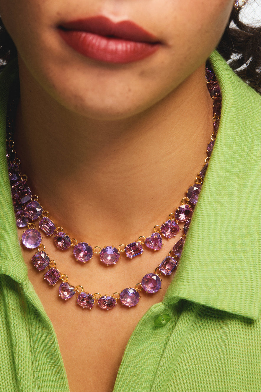 Lavender diamantine two row statement necklace