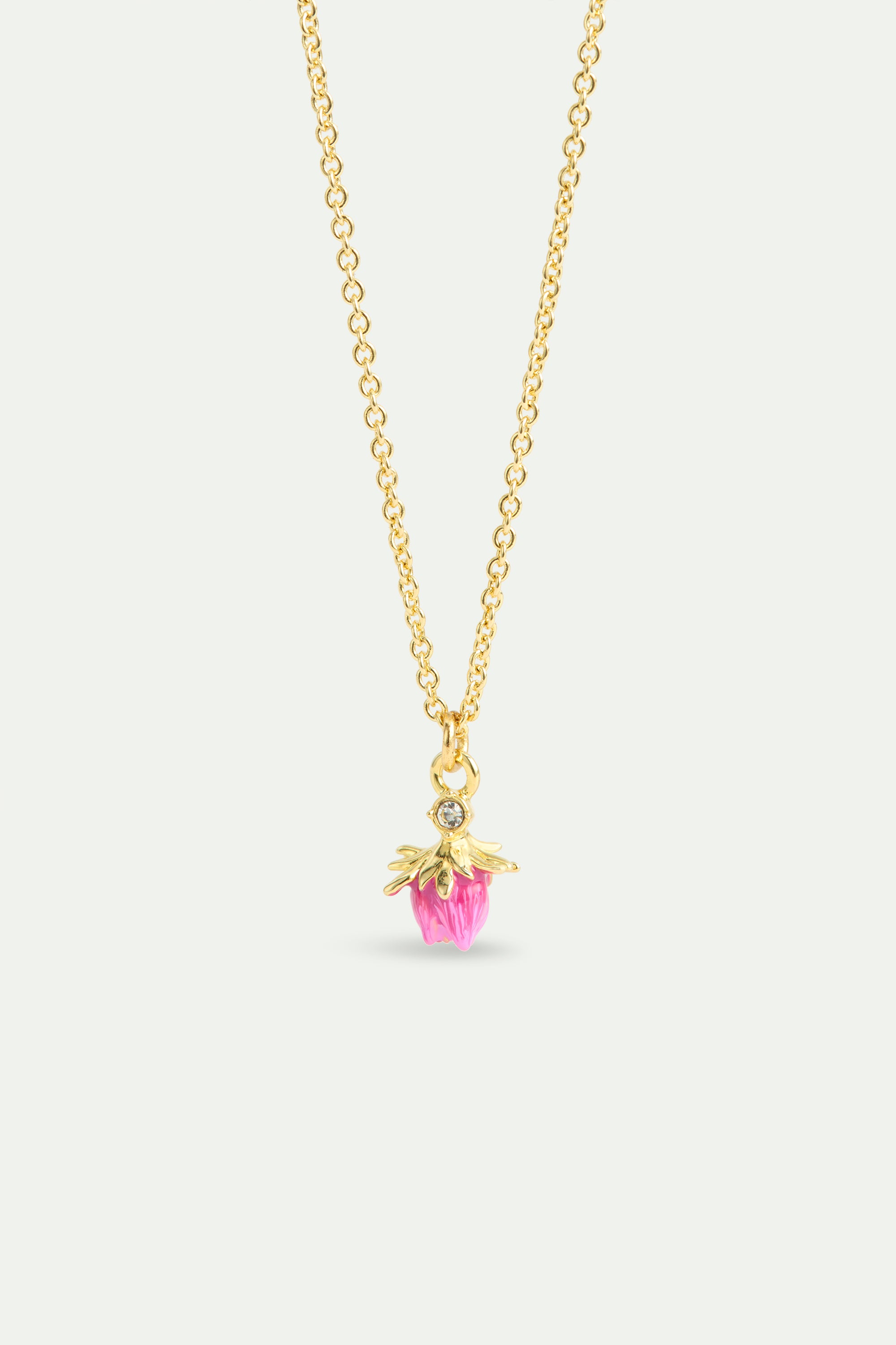 Rosebud and white crystal pendant necklace