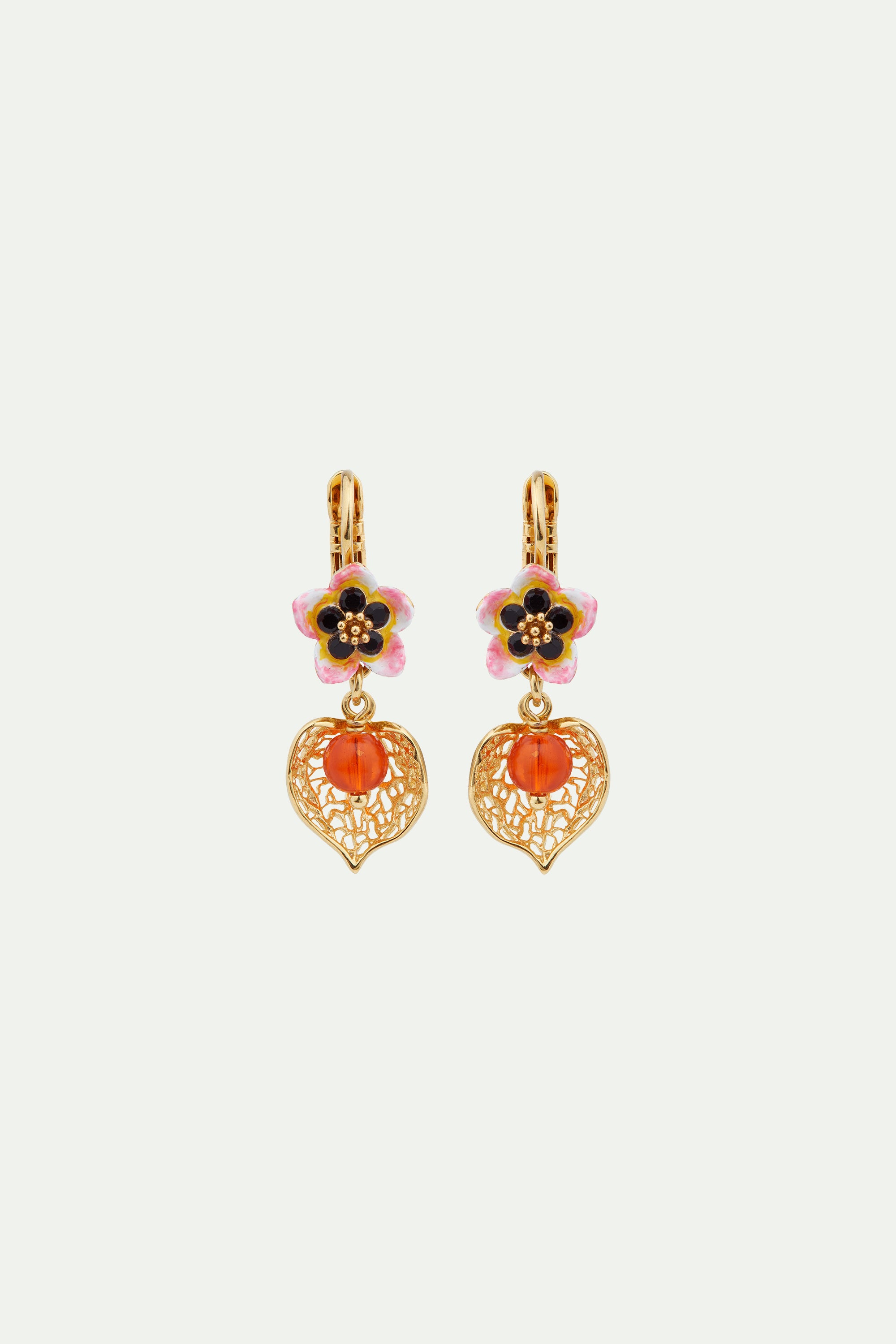 Tiaré flower and physalis sleeper earrings