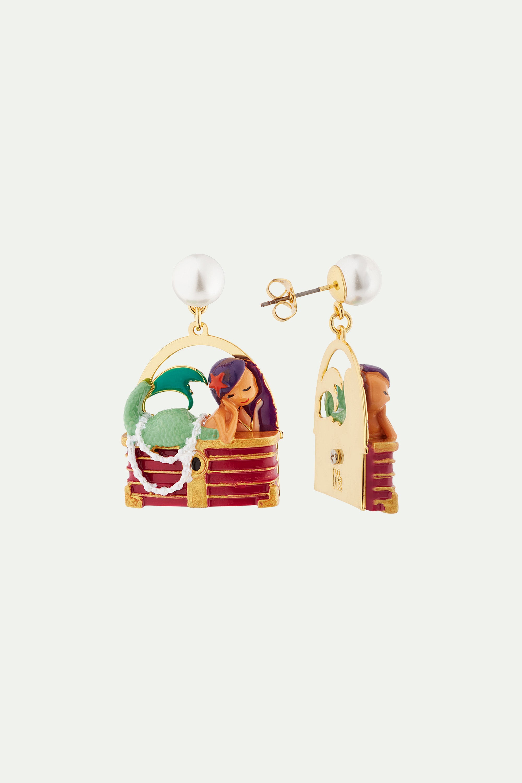 Mermaid and treasure chest earrings