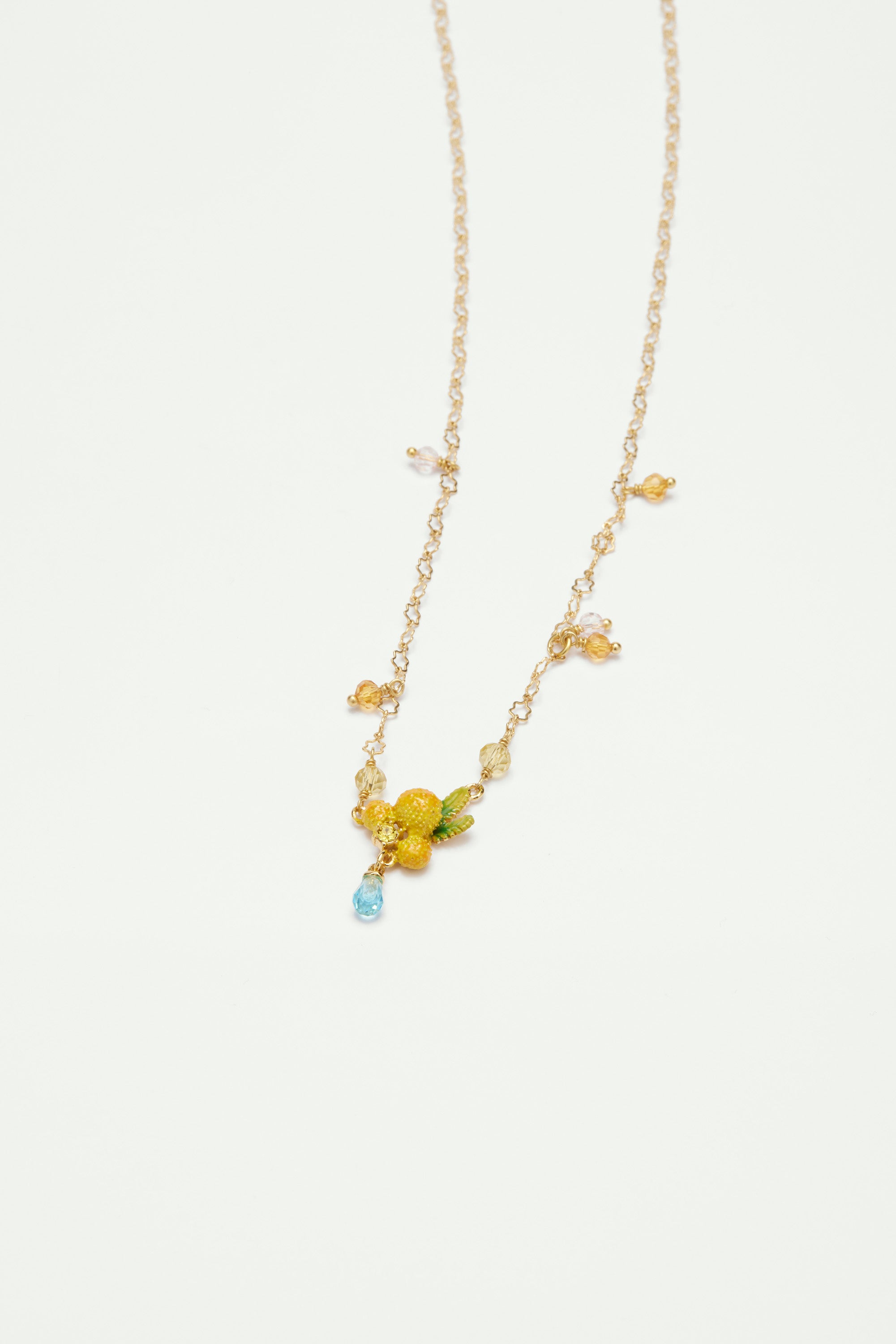 Mimosa flower and little pearls pendant necklace