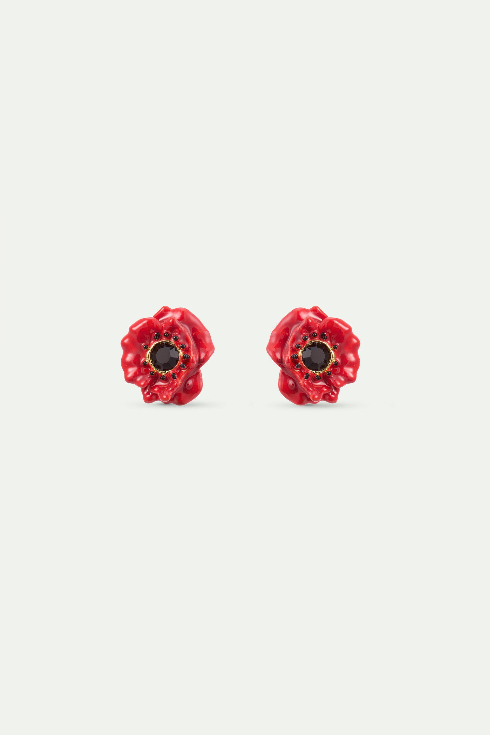 Earrings with red poppy and black crystal