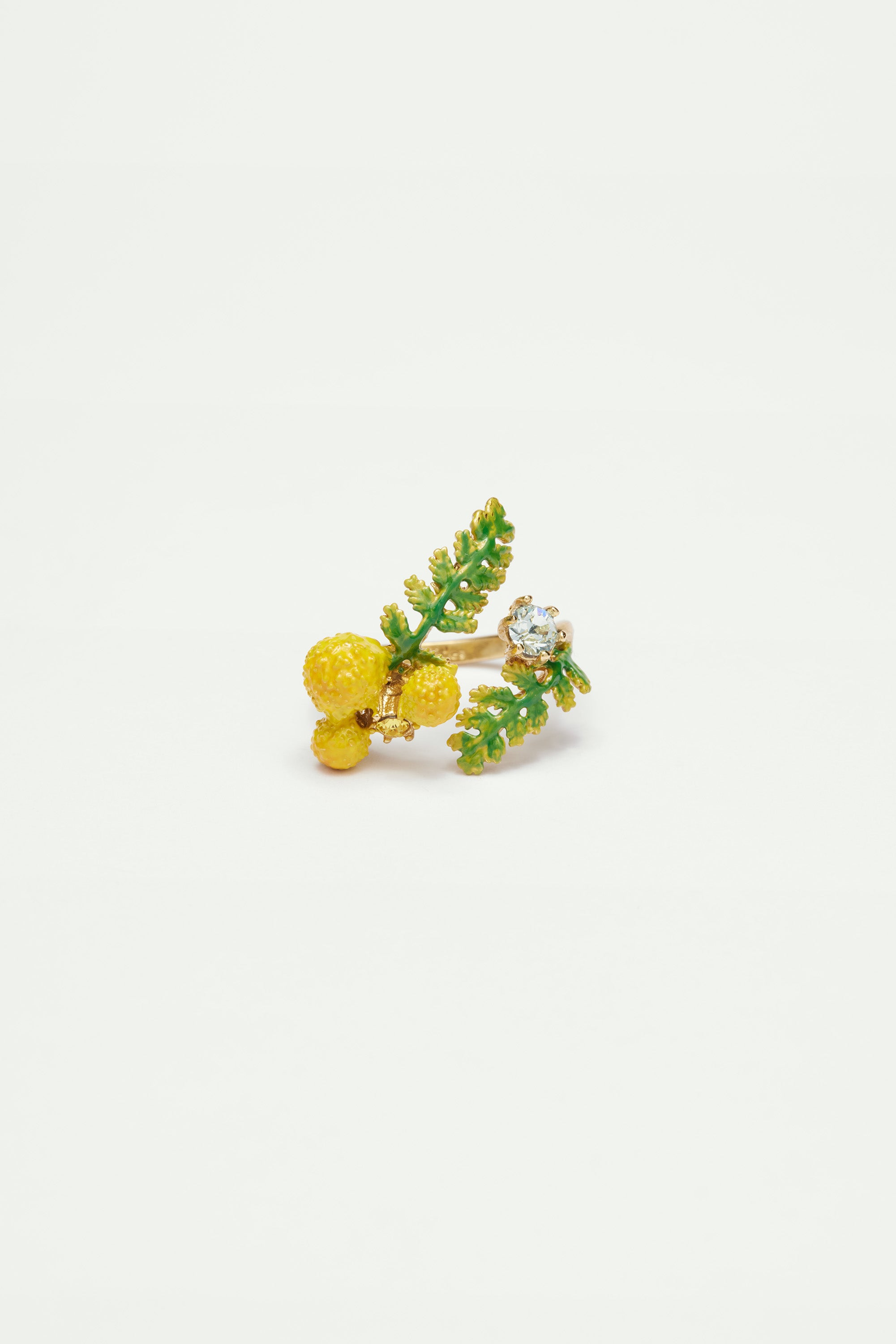 Ferns and mimosa flower adjustable ring