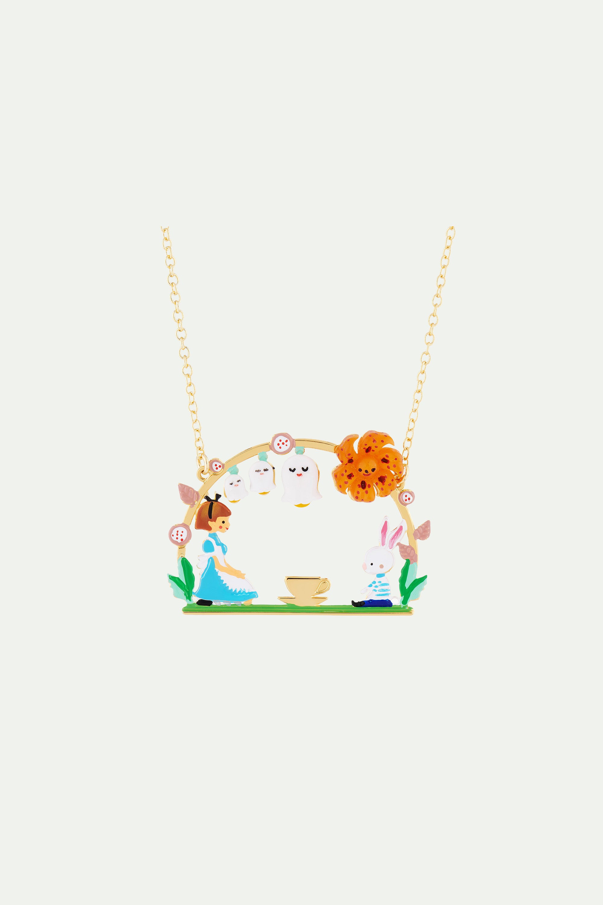 Alice and White Rabbit Tea Time Pendant Necklace