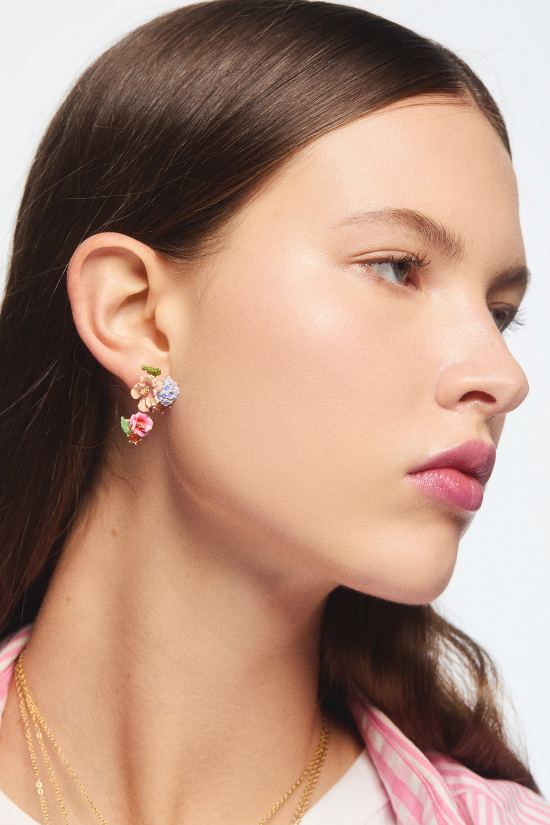 Faceted stone earrings with hydrangea and lavender flowers