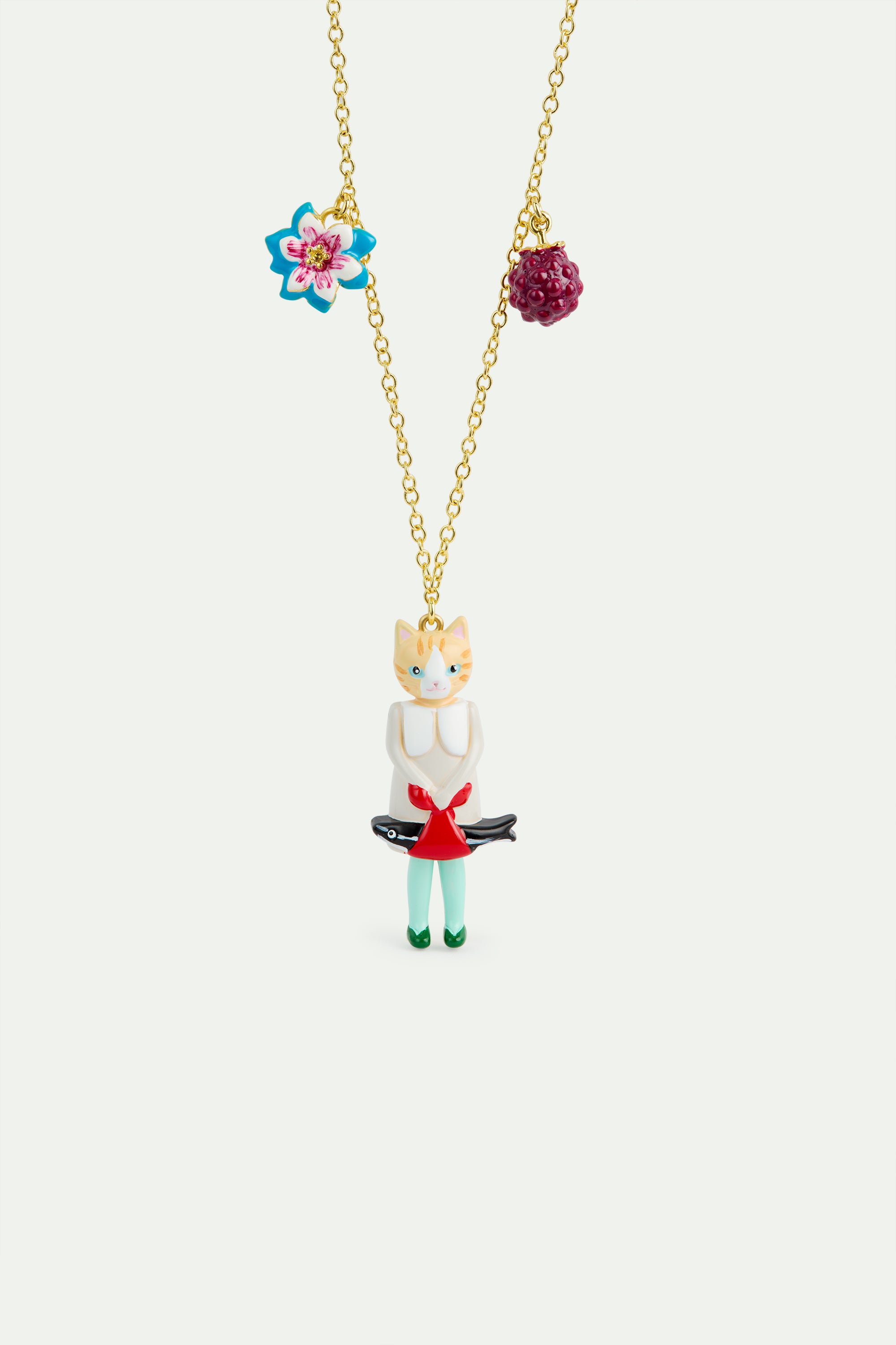 Ginger cat and strawberry pendant bracelet